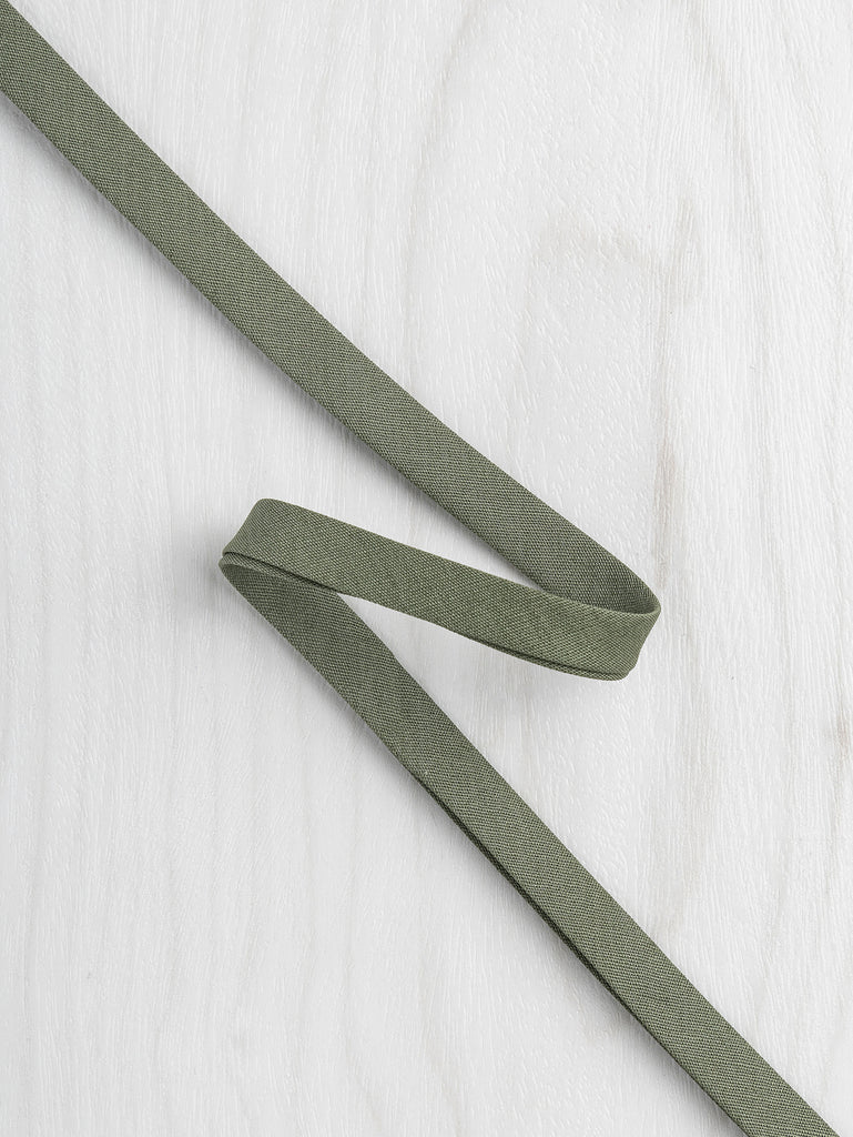 Ruban de biais en popeline de coton à double pli - largeur 10 mm (3/8 po) - Olive