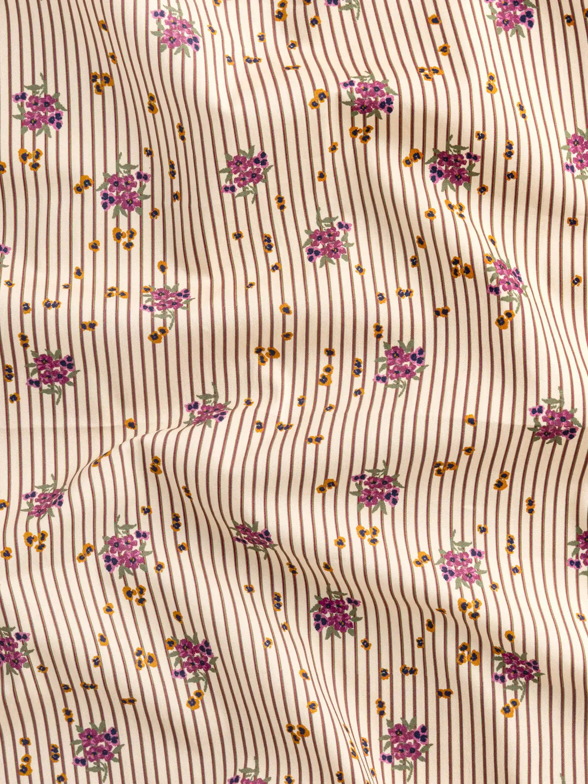 Ditzy Floral Stripe Print BCI Cotton Poplin - Beige + Brown + 