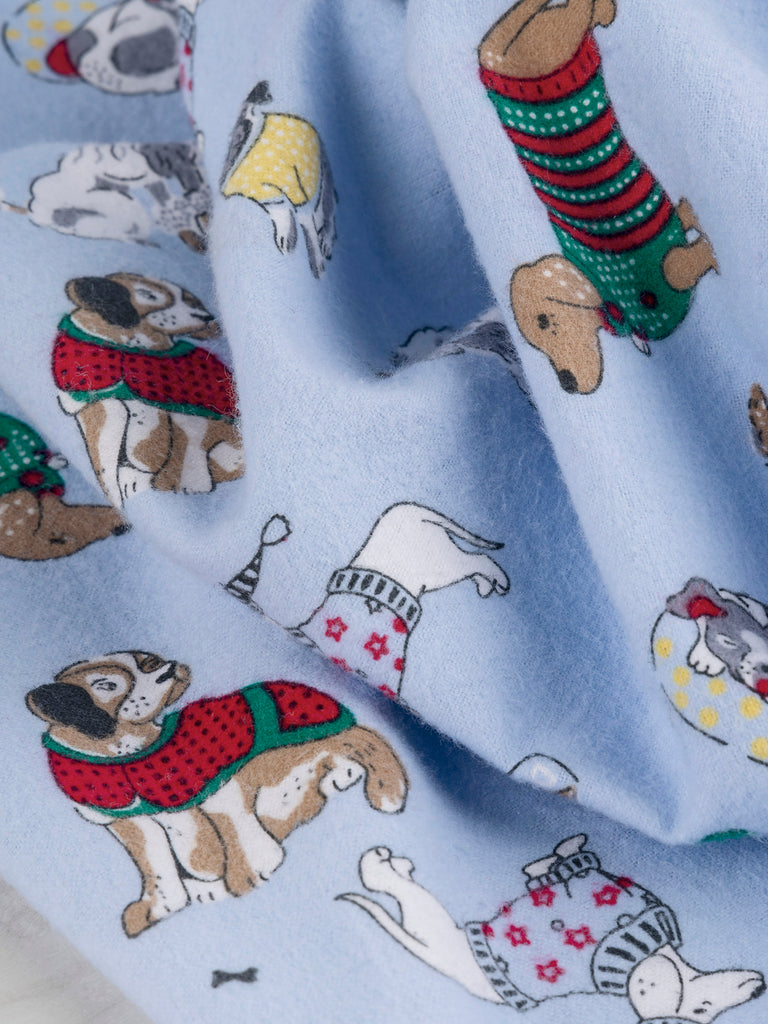 Illustrated Dog Cotton Flannel Deadstock - Red + Green + Blue