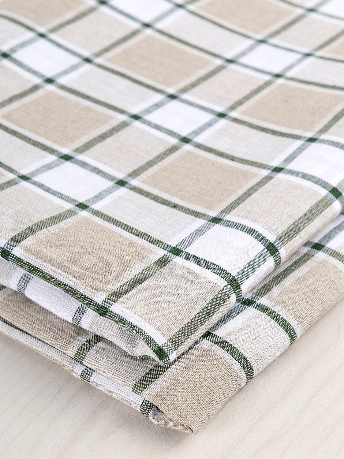 Yarn Dyed Plaid Irish Linen Suiting Deadstock - Beige + Green + White | Core Fabrics
