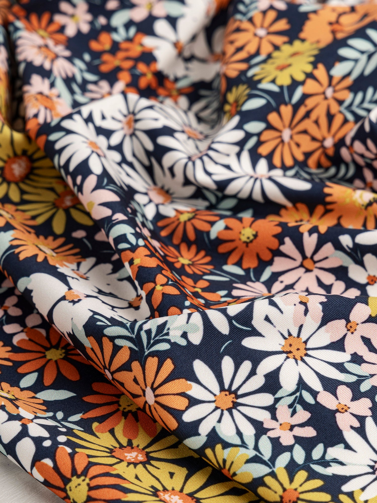 Matisse Inspired Daisy Recycled Swim Performance Knit - Black + Orange + Ocre | Core Fabrics