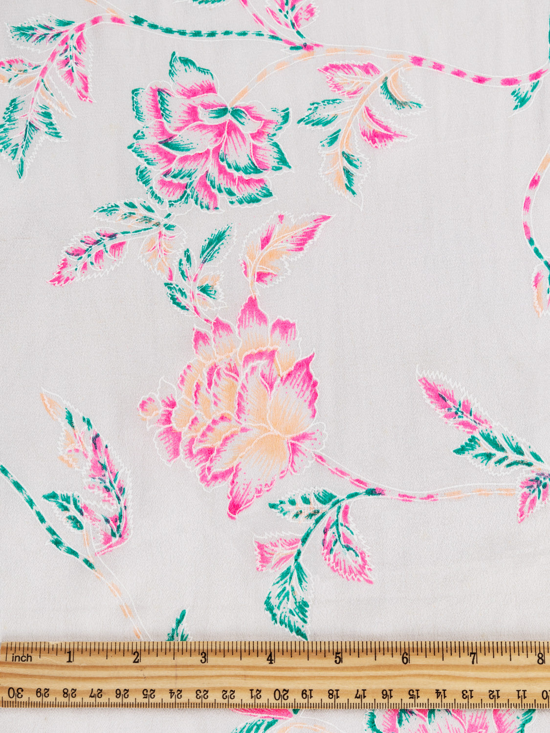 Japanese Floral Print Silk Chiffon Deadstock Pink + Green + Cream