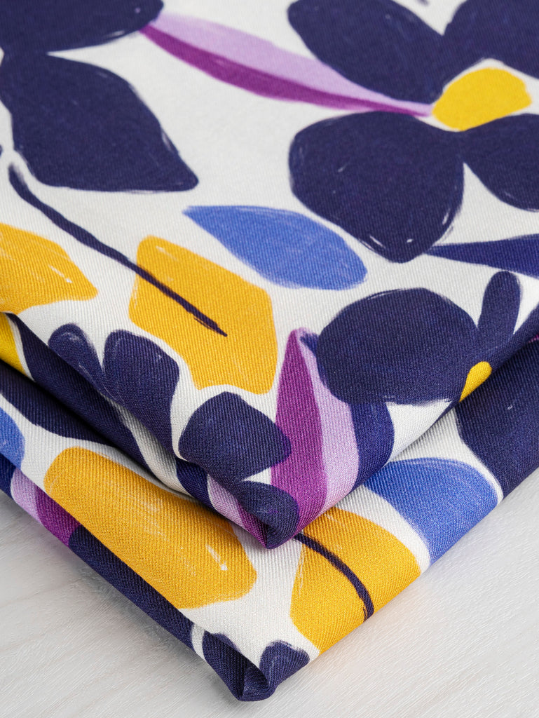 Floral Print Viscose Twill - Cream + Periwinkle + Clementine + Navy