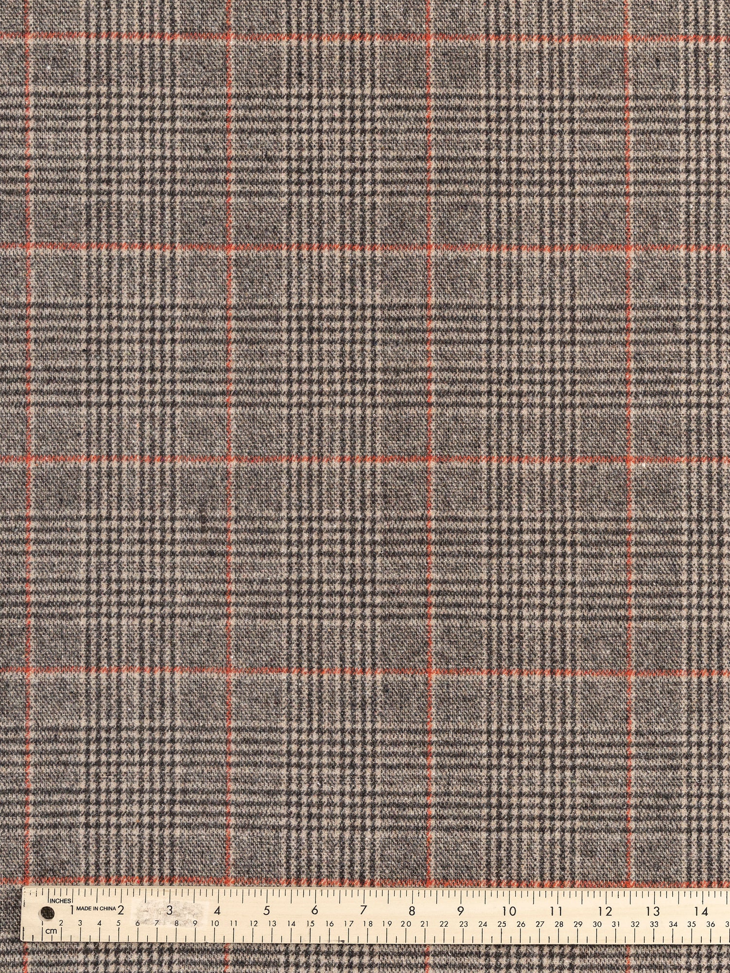 Glen Check Wool Blend Heavy Suiting Deadstock - Beige + Brown + Red | Core Fabrics