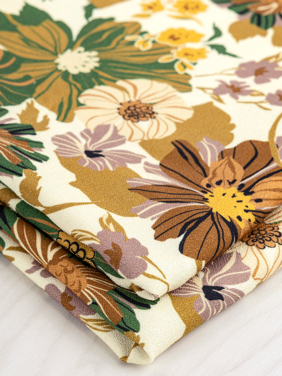 Heirloom Floral Print EcoVero Viscose Crepe - Cream + Ochre + Green + Rose | Core Fabrics