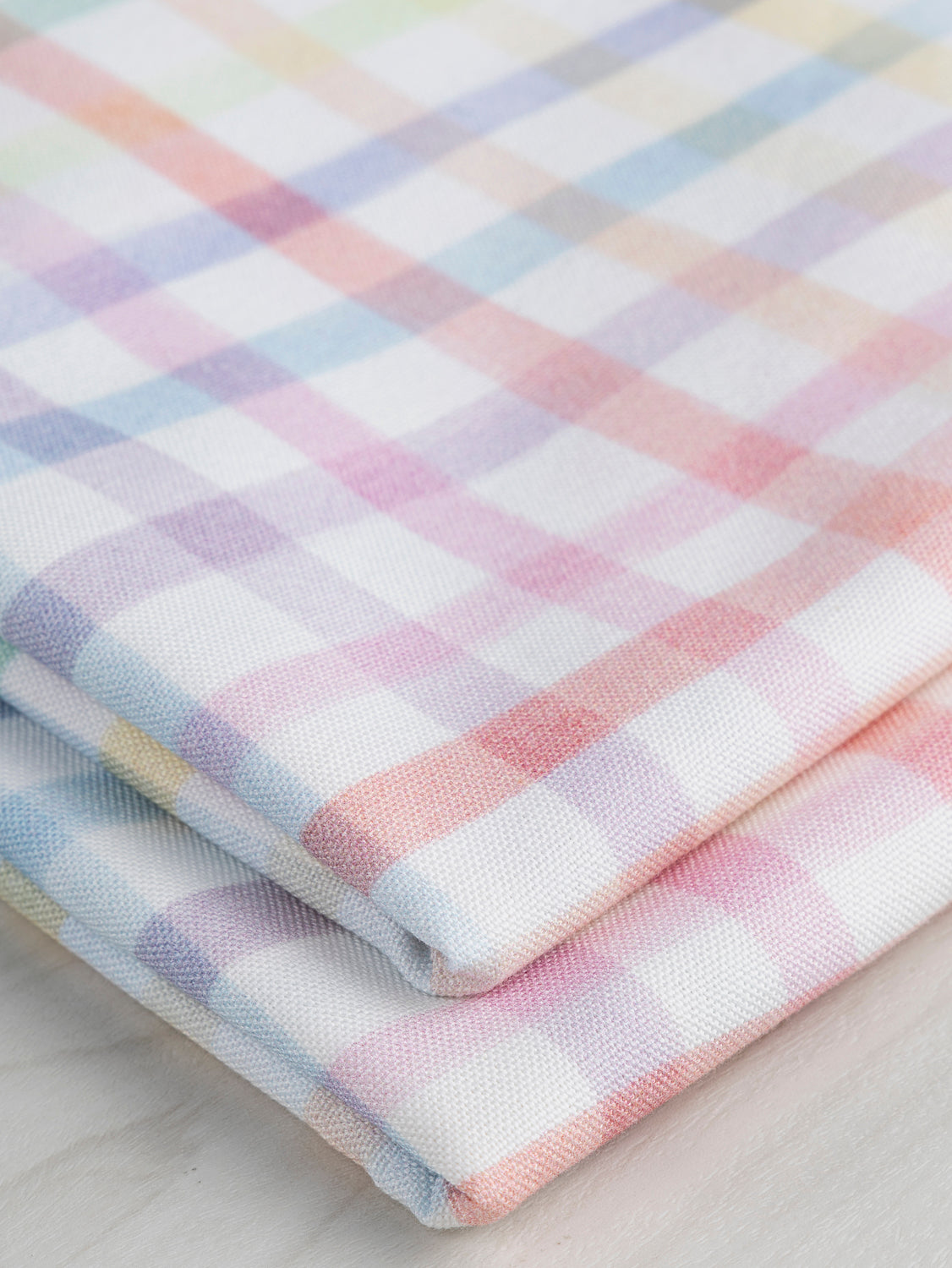 Hopscotch Check Print Organic Cotton Canvas - White + Pastel