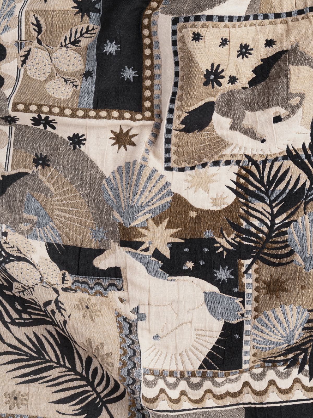 Horse Collage Quilted Jacquard - Cream + Black + Denim + Khaki 