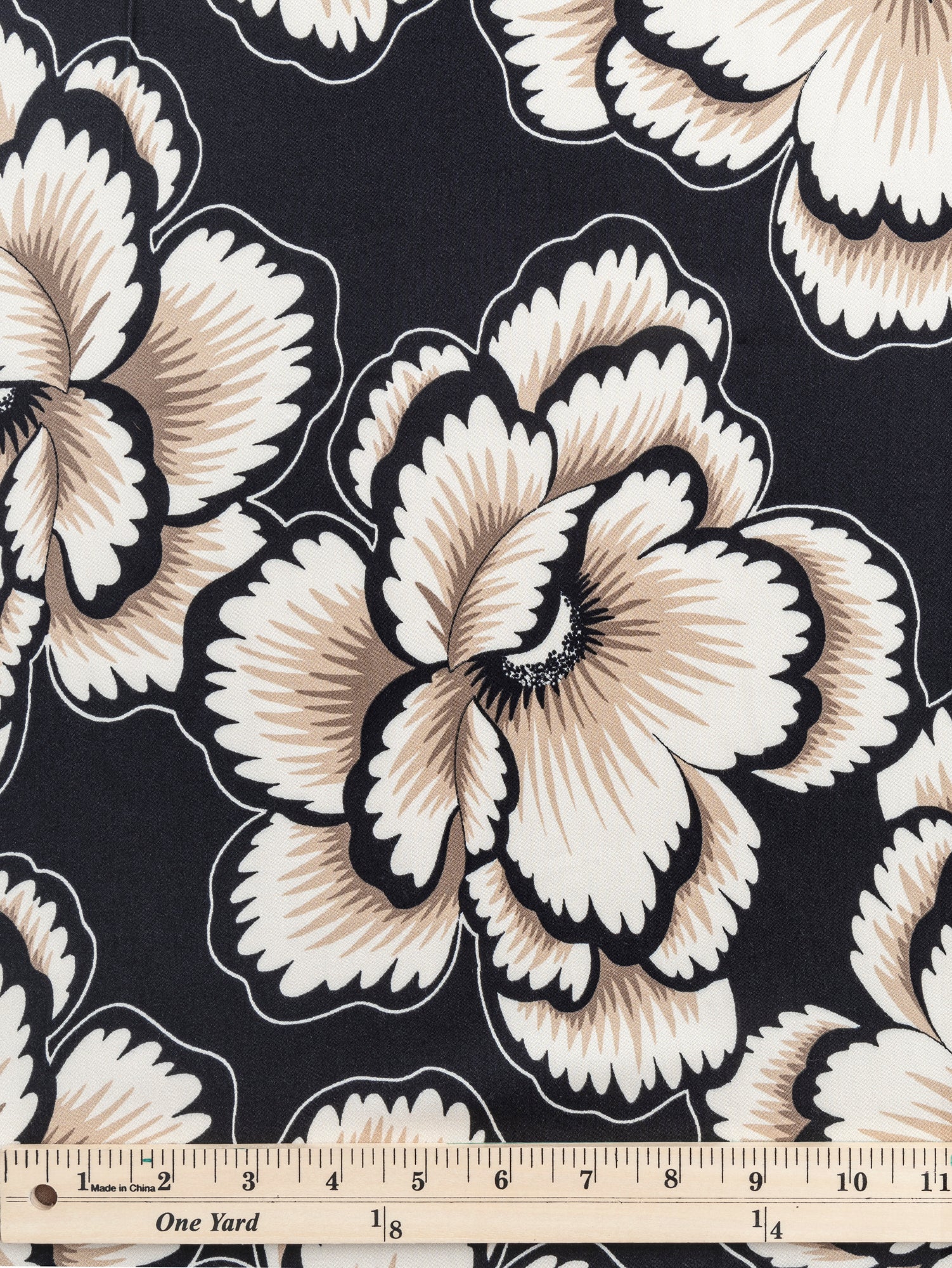 Large Graphic Carnation EcoVero Challis - Black + Cream + Beige | Core Fabrics