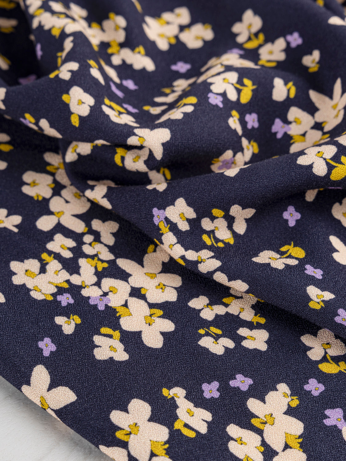 Romantic Floral Print EcoVero Viscose Crepe - Navy + Cream + Yellow + Purple | Core Fabrics