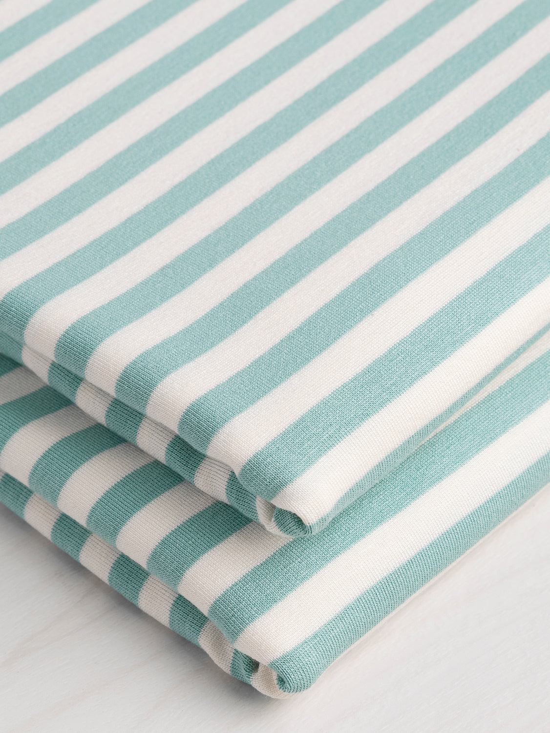 Stripe EcoVero Rayon Spandex Jersey Knit Light Teal Cream Core Fabrics