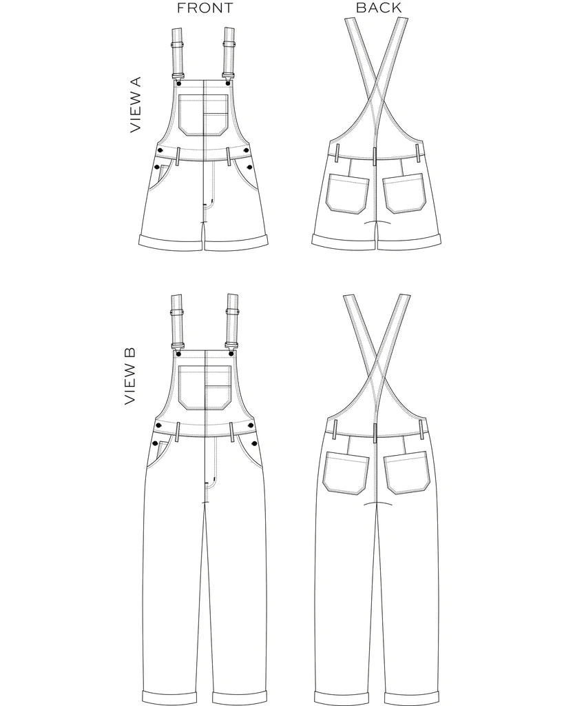 True Bias Sewing Pattern - Riley Overalls | Core Fabrics