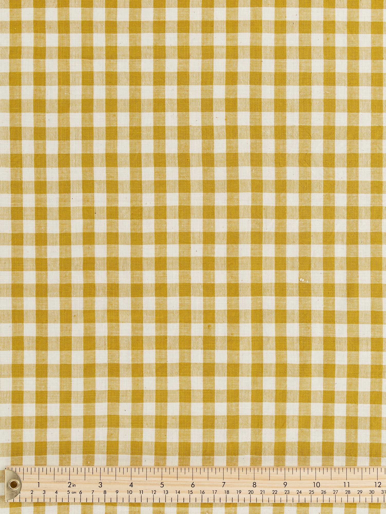 F-COT352-004-Yarn-Dyed-Handwoven-Gingham-Cotton-Ochre+Cream-Core-Fabrics-ruler.JPG