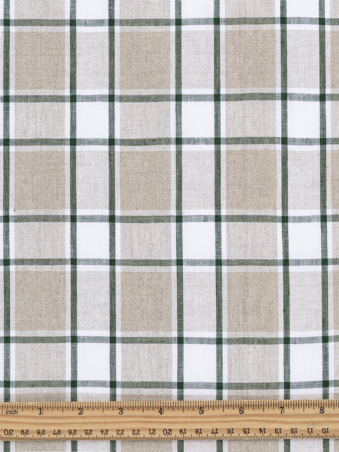 Yarn Dyed Plaid Irish Linen Suiting Deadstock - Beige + Green + White | Core Fabrics