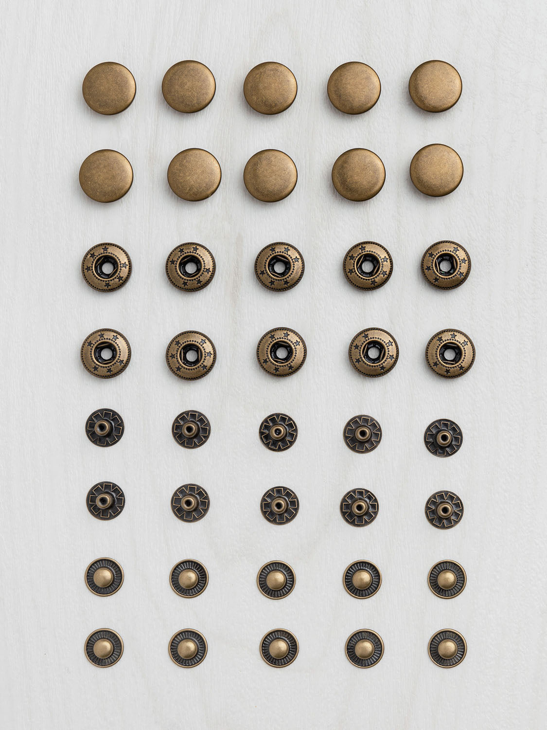 Snap fasteners jersey, rustproof metal buttons in 7 sizes