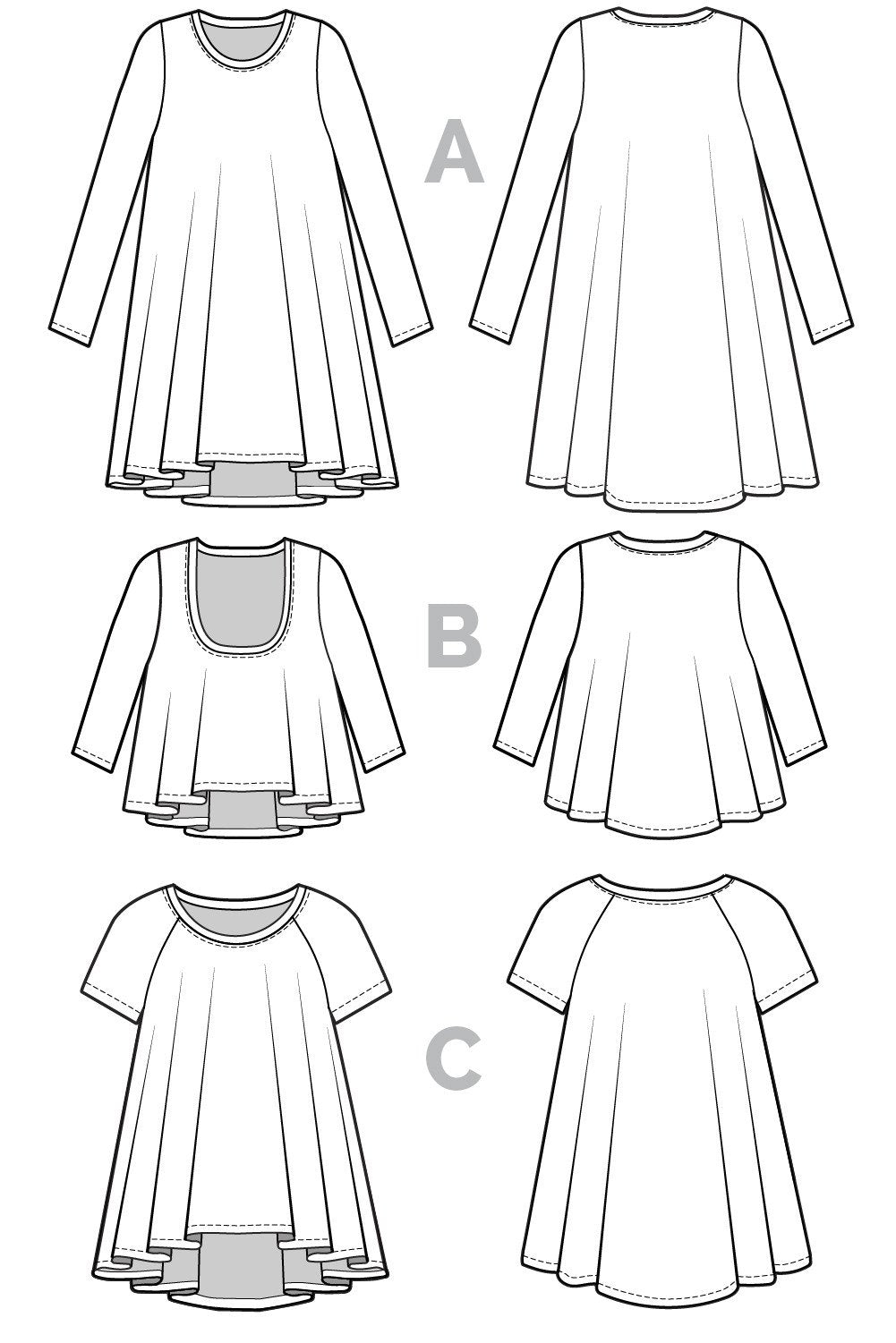 Ebony_T-shirt_and_Knit_dress_pattern_Technical_flats_2c7fb8c8-2184-4401-b34b-6883f20304e0 | Core Fabrics