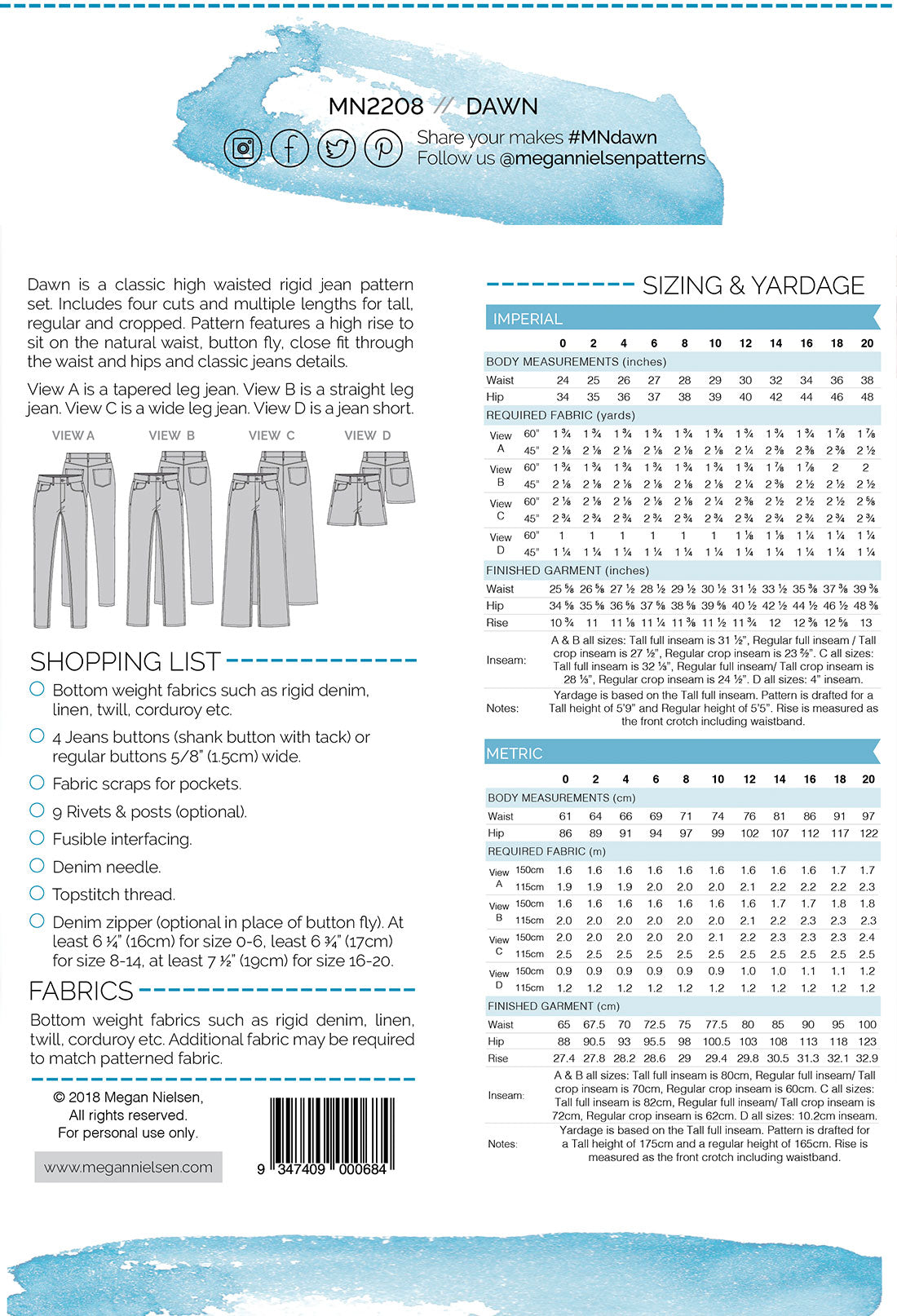 Megan Nielsen - Dawn Jeans | Core Fabrics