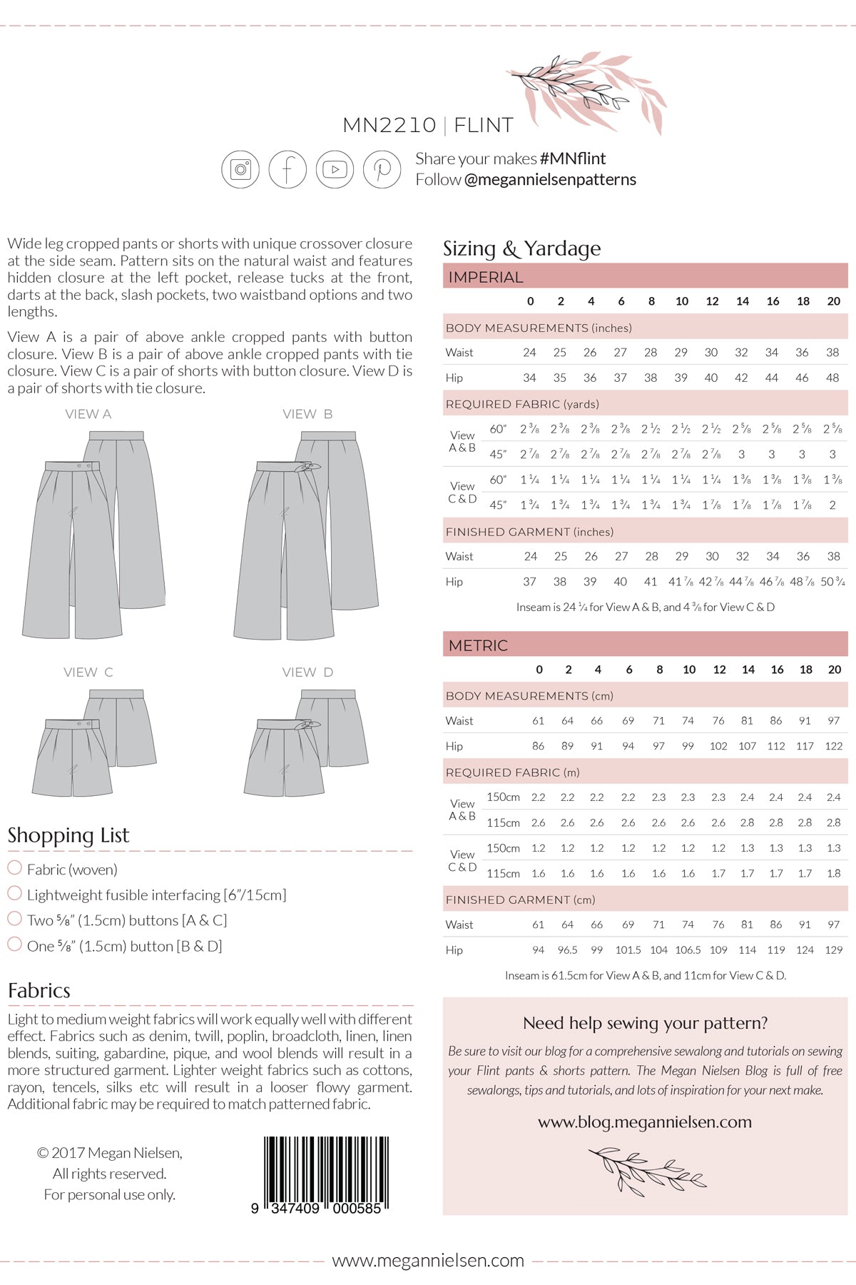 Megan Nielsen - Flint Pants | Core Fabrics