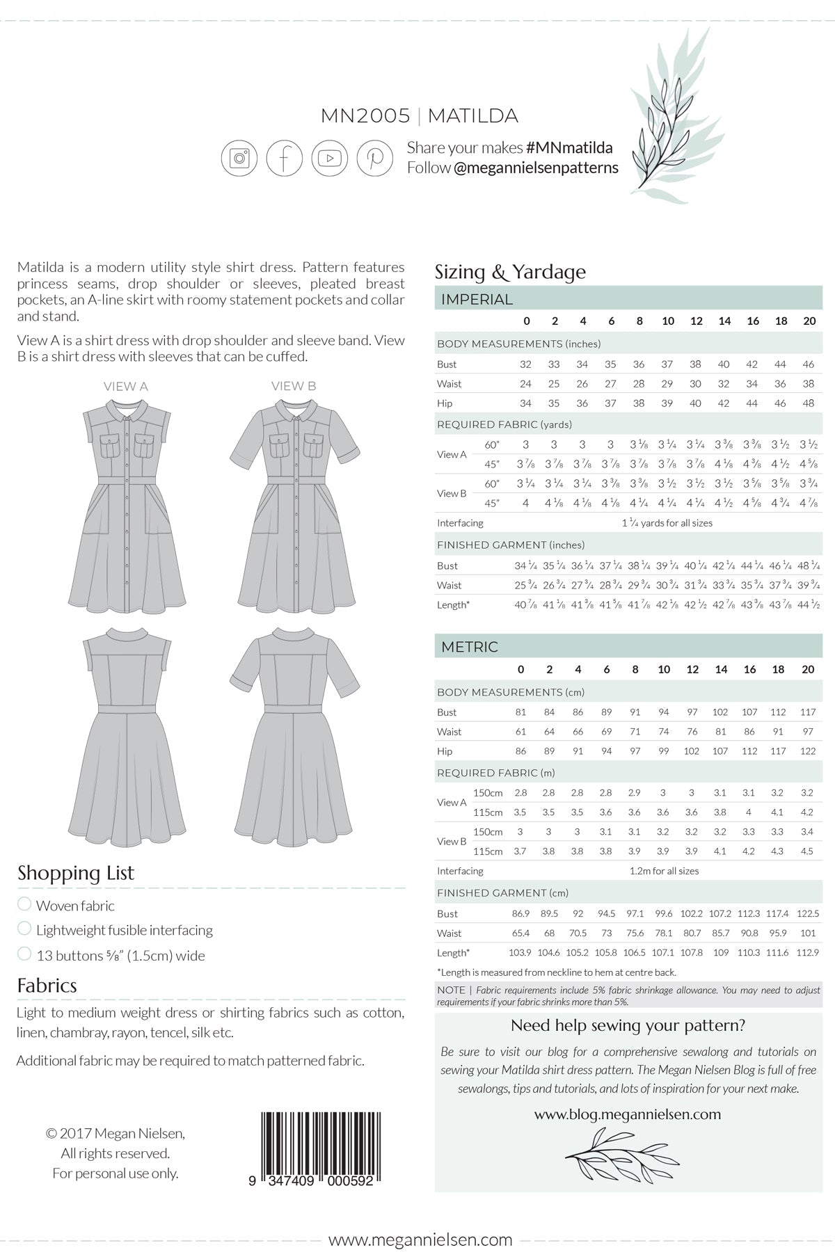 Megan Nielsen - Matilda Dress | Core Fabrics
