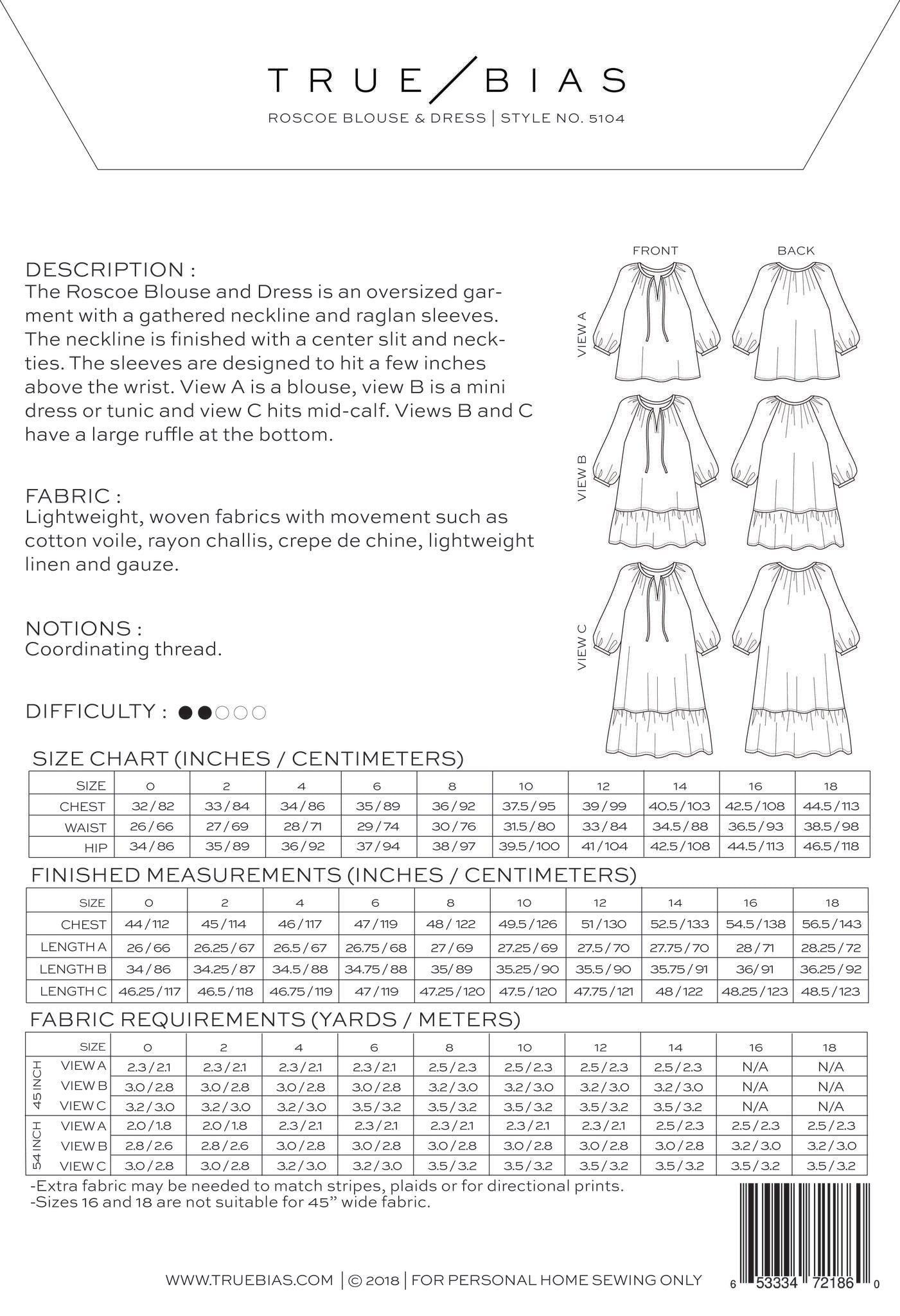 True Bias - Roscoe Blouse & Dress | Core Fabrics