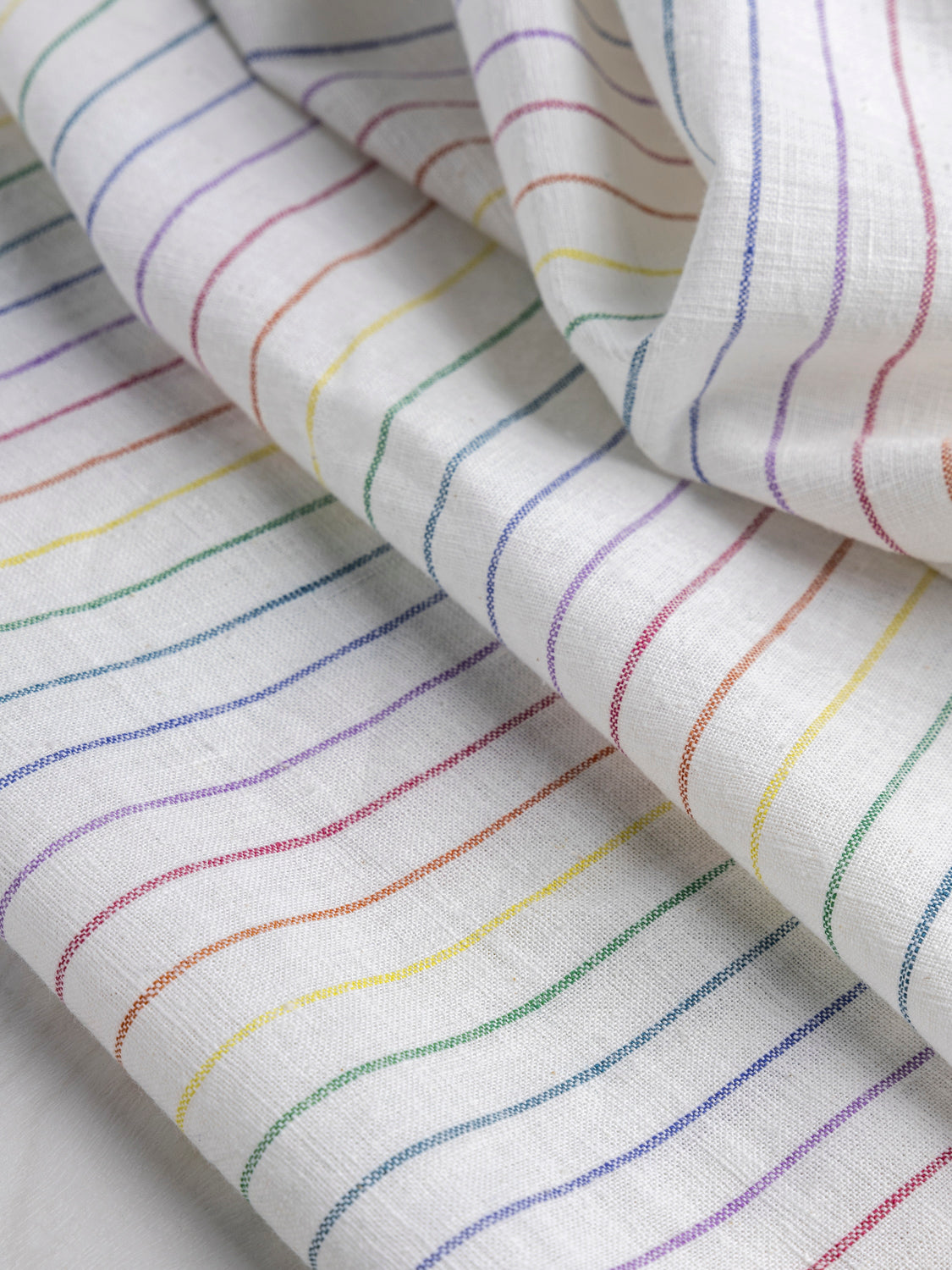 Yarn-Dyed Handwoven Stripe Khadi Cotton - Rainbow + White