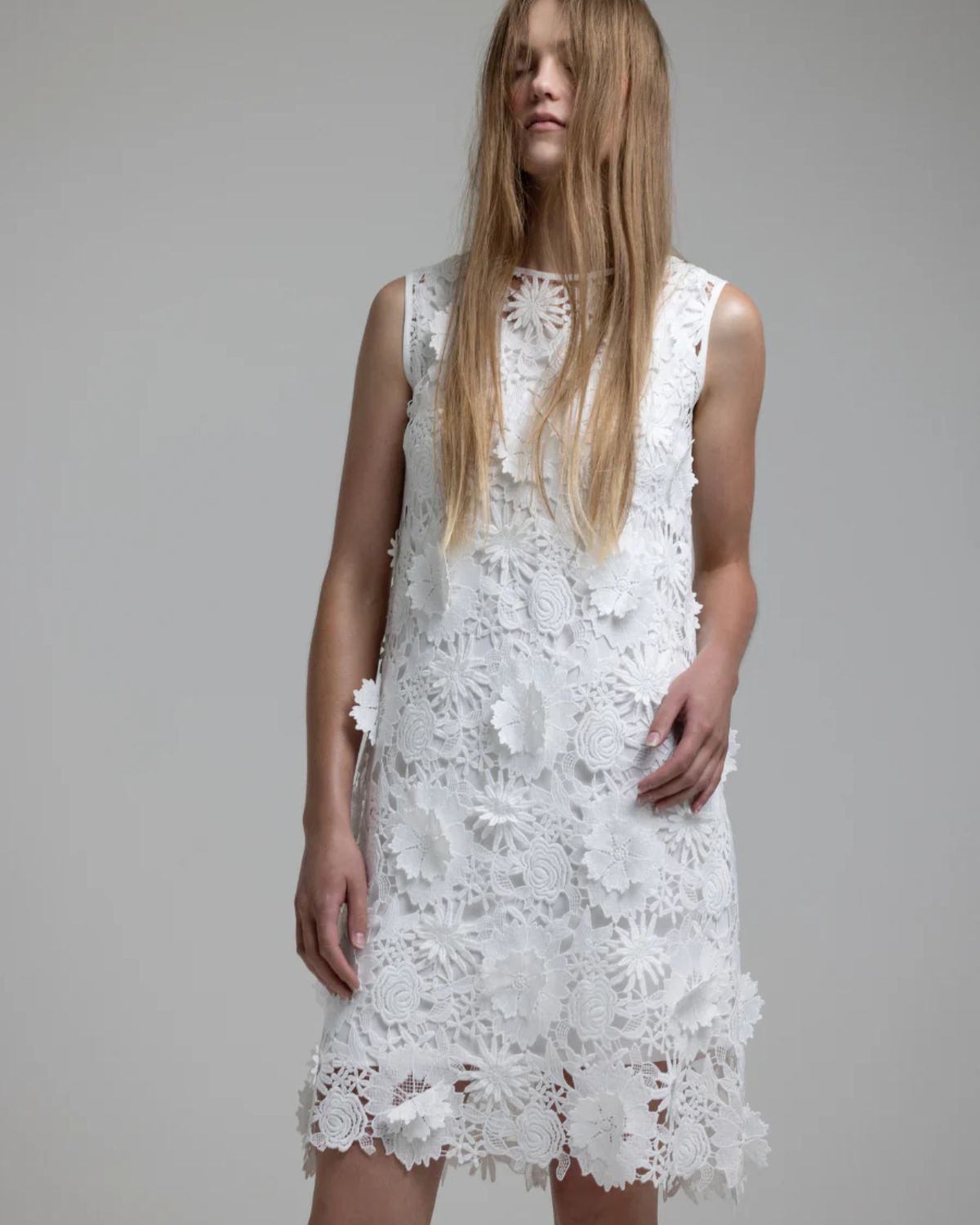 3D Floral Guipure Lace Deadstock - White - Model | Core Fabrics