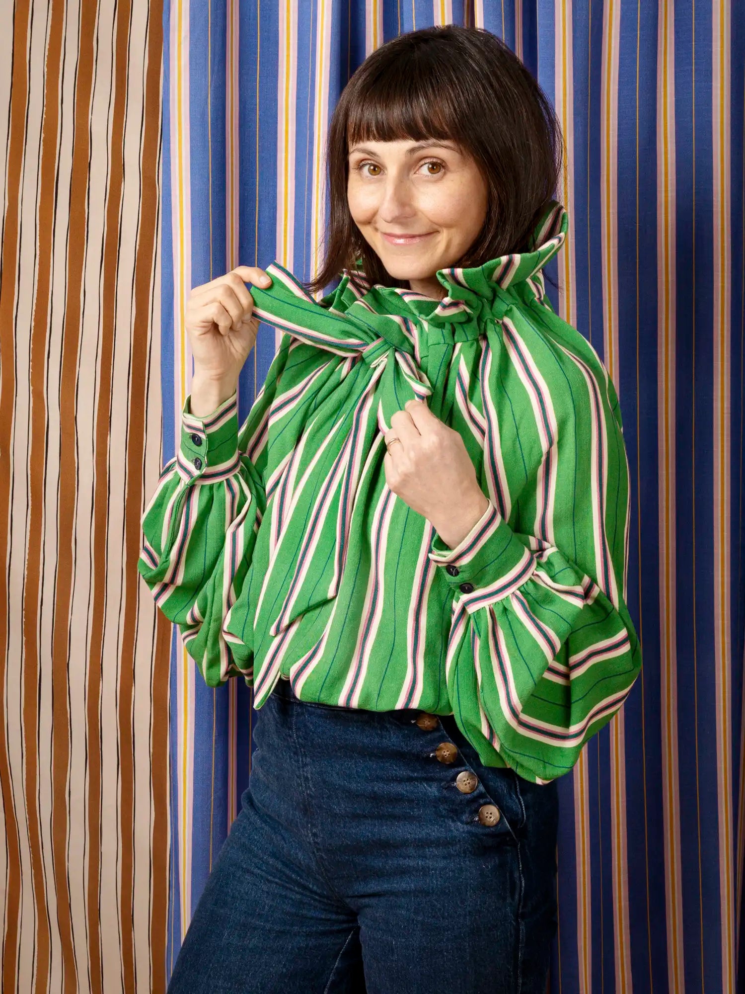 Stripe Textured FSC Viscose - Green + Cream + Pink + Navy - Model | Core Fabrics