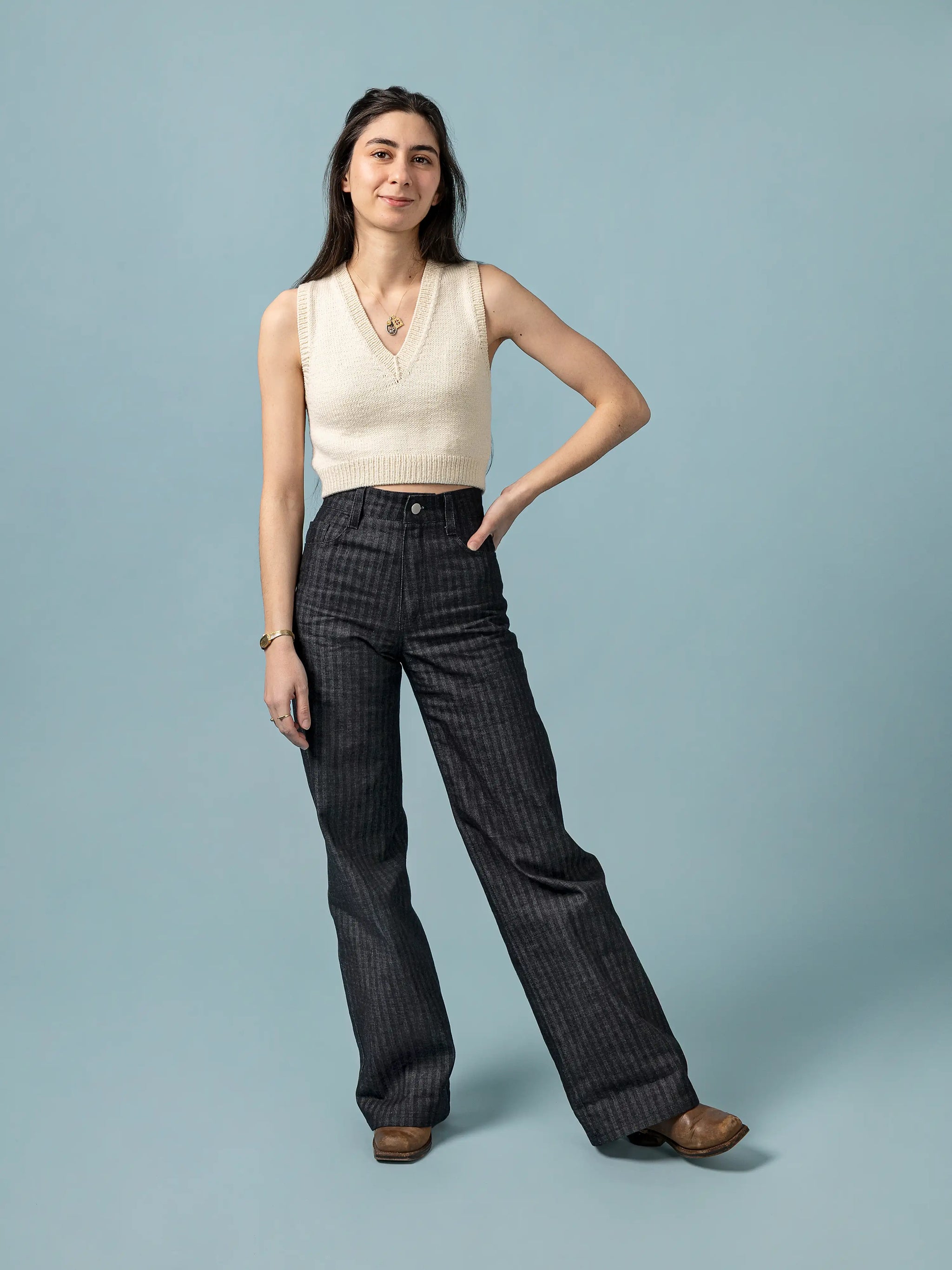 Kit Jeans Frank | Denim non extensible fin de rouleau rayé