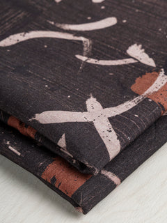 Abstract Brushstroke Linen Viscose Deadstock - Brown