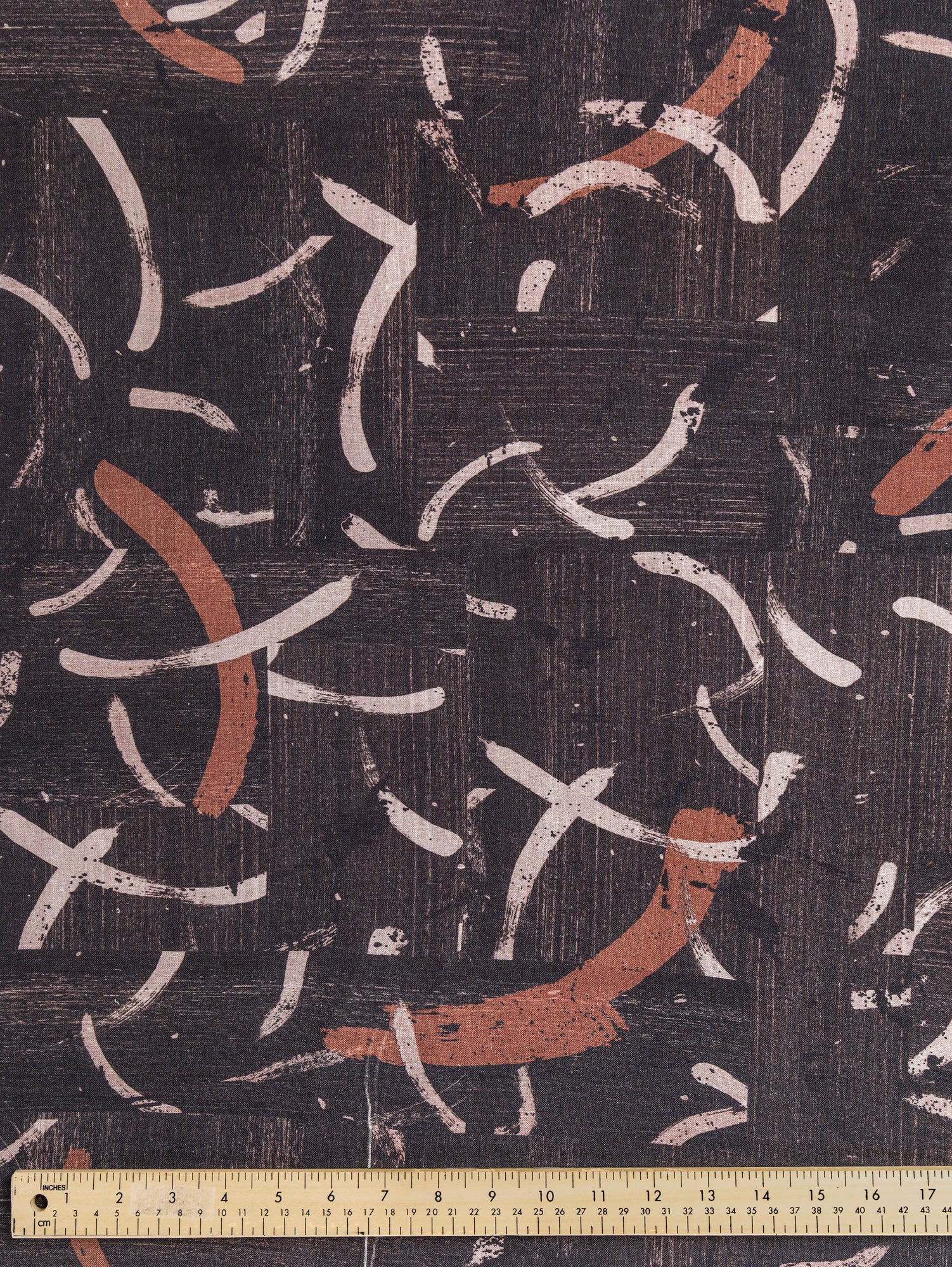 F-DEA027-002-Abstract-Brushstroke-Linen-Viscose-Deadstock-Brown-Core-Fabrics-ruler.JPG