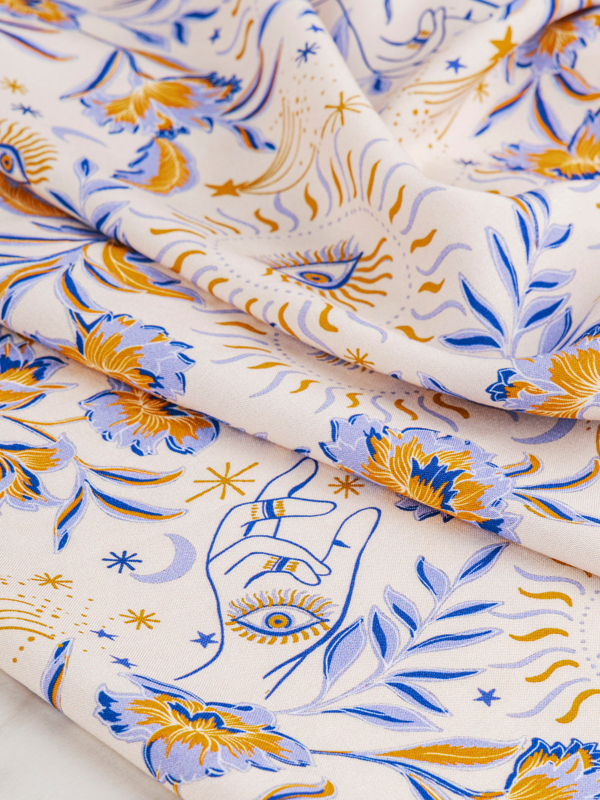 Amulet Print Ecovero Viscose - Cream + Periwinkle + Ochre | Core Fabrics