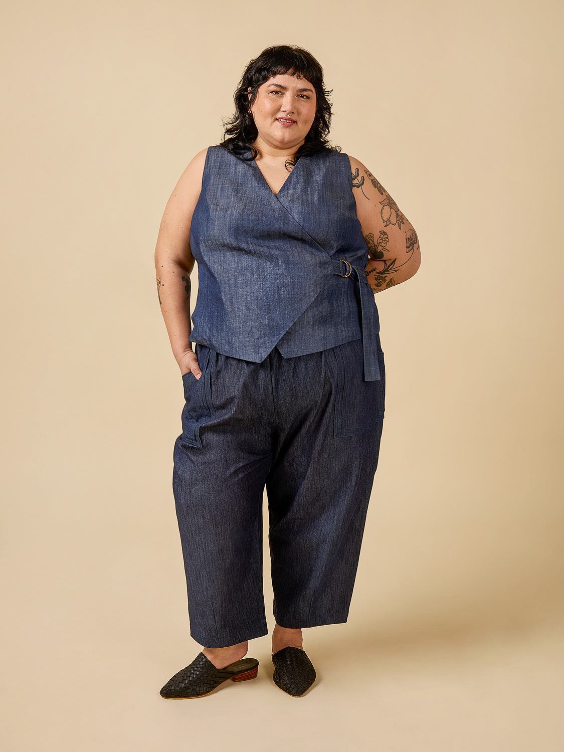Aylin Wrap Dress & Vest Kit | Indigo Tencel Denim Shirting