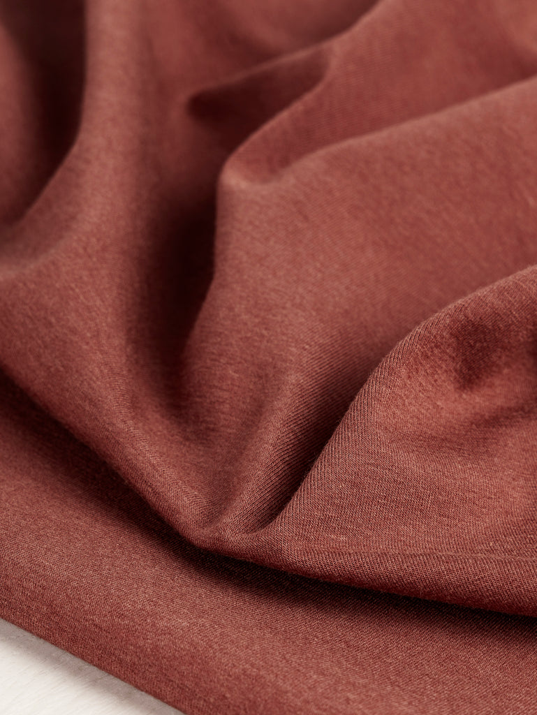 Jersey maille extensible en bambou, coton biologique et élasthanne – Acajou