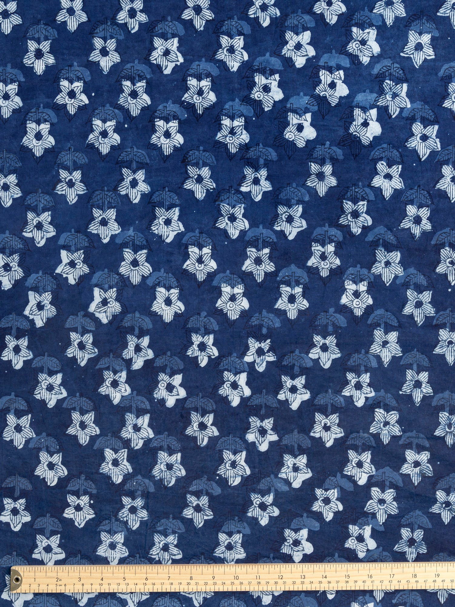 F-COT493-Beautifully-Imperfect-Flower-Block-Print-Cotton-Poplin-Indigo+Chambray-Core-Fabrics-ruler.JPG