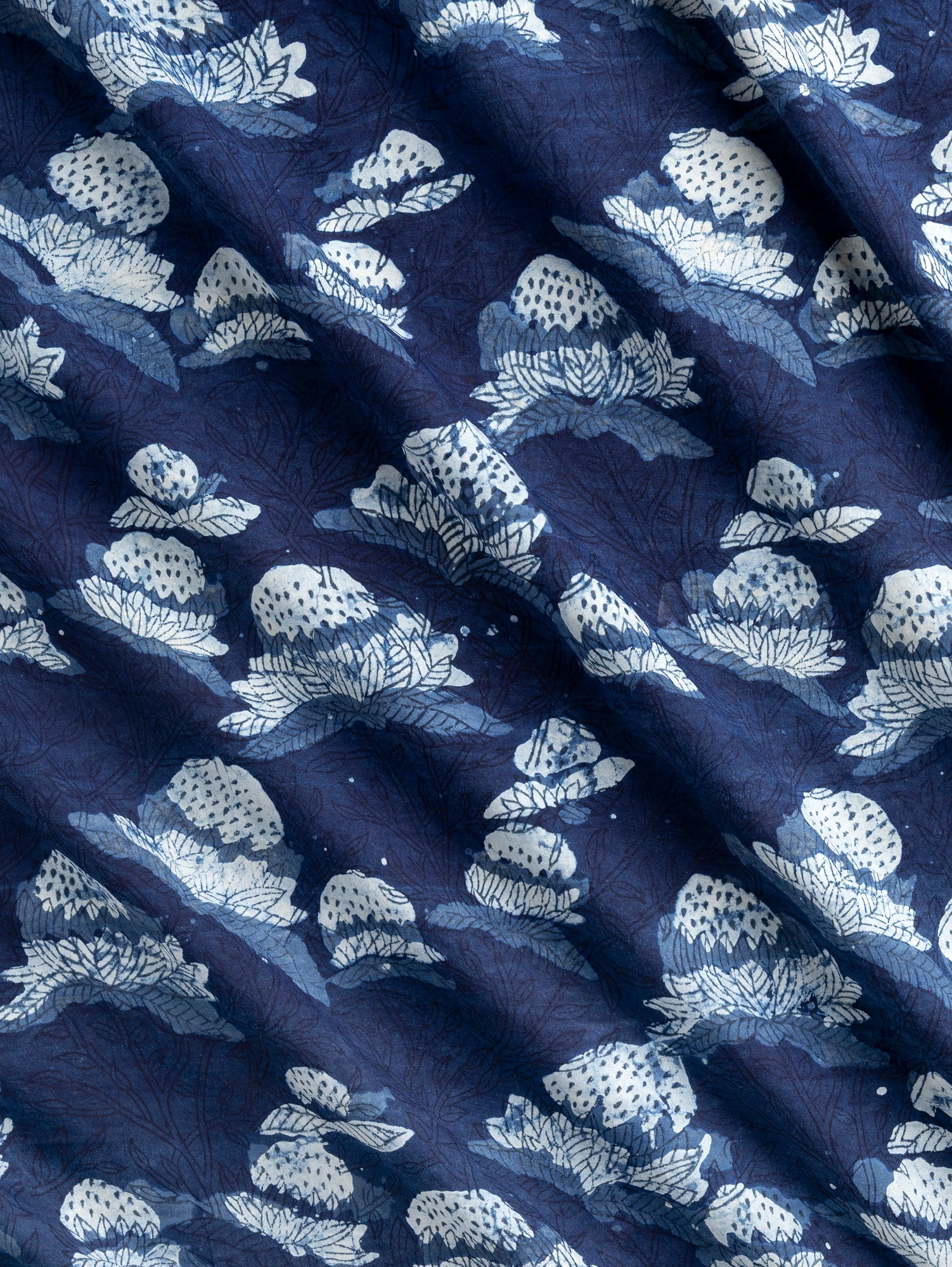 F-COT491-Beautifully-Imperfect-Strawberry-Flower-Block-Print-Cotton-Poplin-Indigo+Chambray-Core-Fabrics-scrunched.JPG