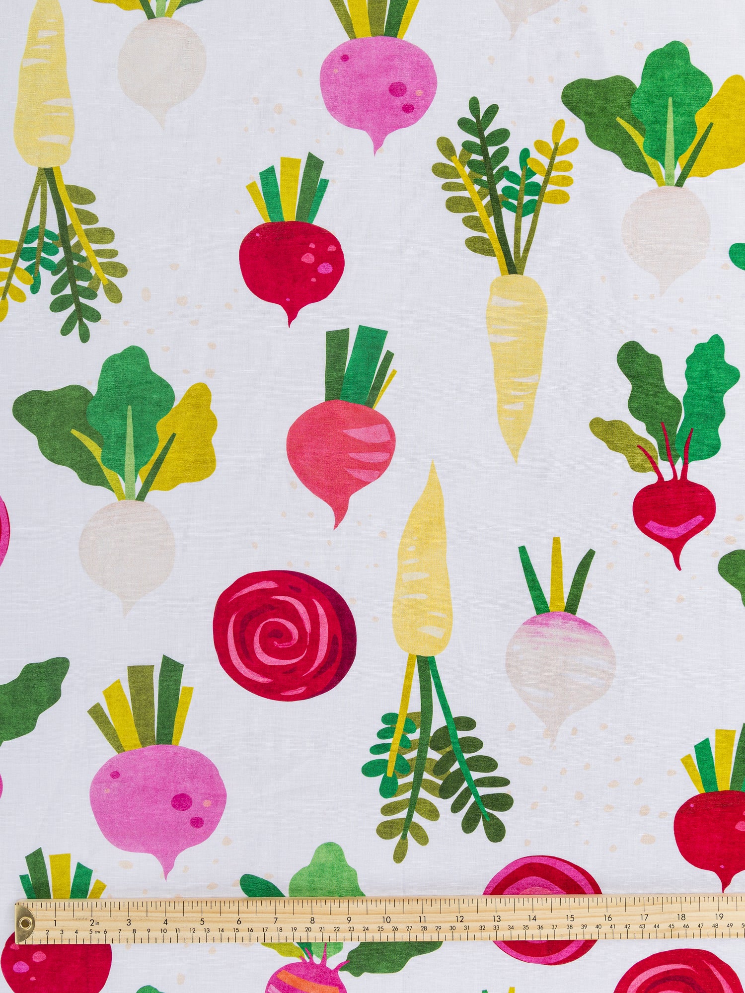F-COT355-Beet-It-Print-Organic-Cotton-Linen-White-Green-Magenta-Core-Fabrics-ruler.JPG
