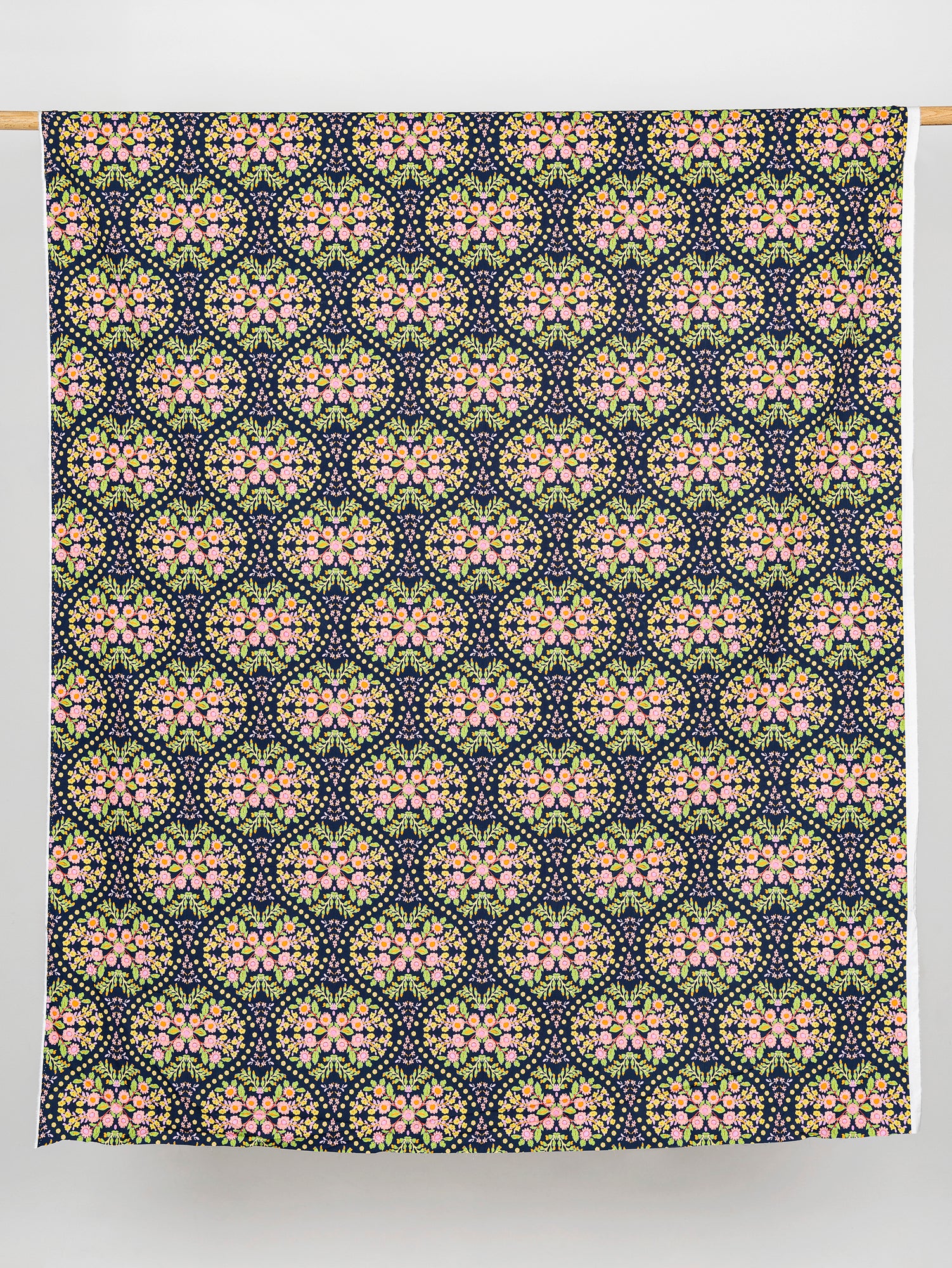 Block Print Floral Cotton Poplin - Navy + Pink + Green + Yellow | Core Fabrics