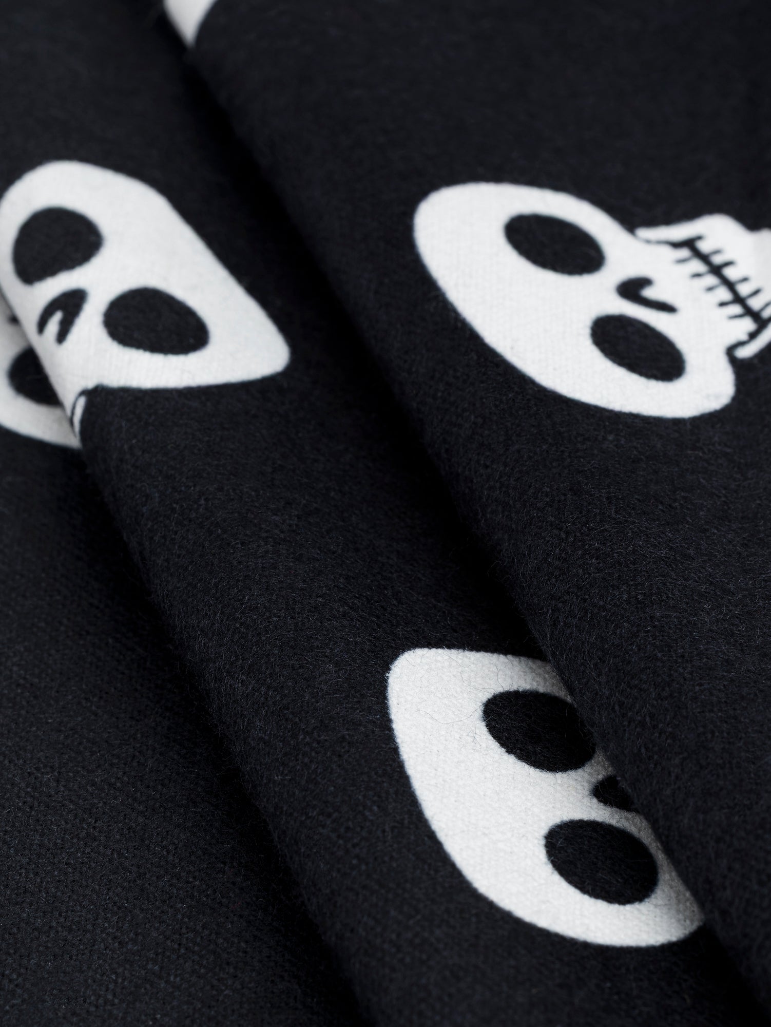 F-COT422 - Bone Chillin Skull Print Cotton Flannel Deadstock - Black + White - Core Fabrics- fold.JPG