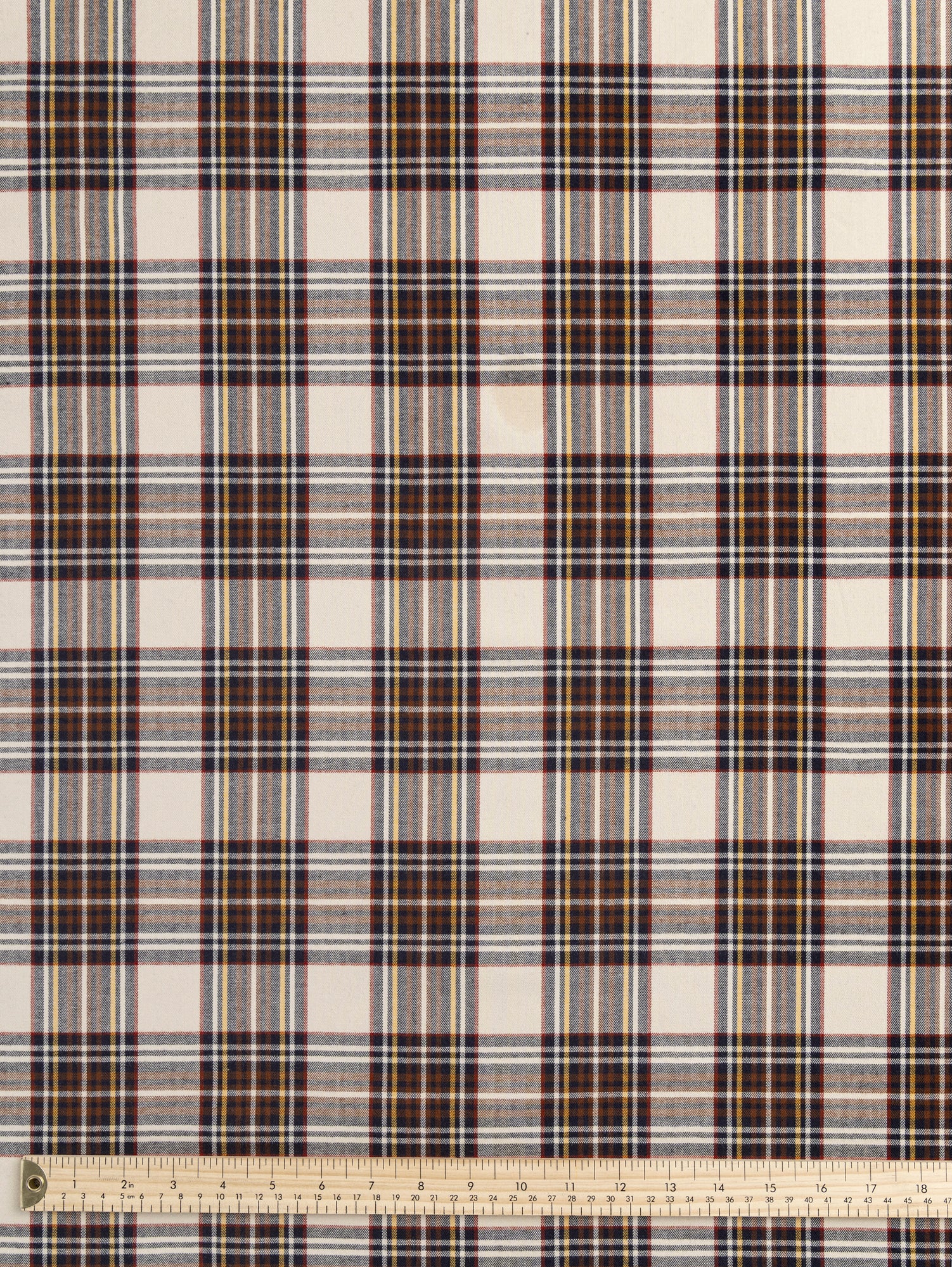 F-COT416 - Bonfire Tartan Brushed Cotton - Cream + Red + Brown + Navy - Core Fabrics-ruler.JPG
