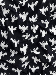Bootiful Ghost Print Cotton Flannel Deadstock - Black + White
