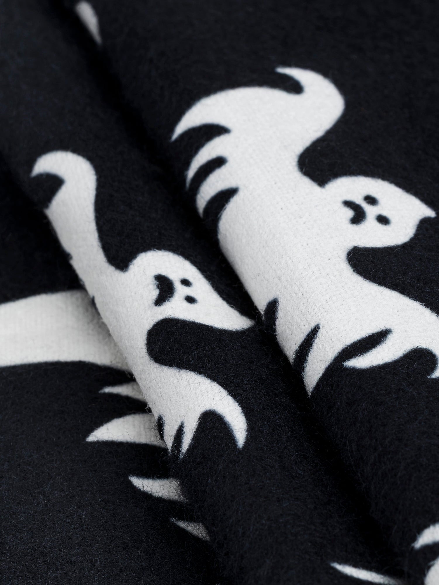 F-COT423 - Bootiful Ghost Print Cotton Flannel Deadstock - Black + White - Core Fabrics- fold.JPG