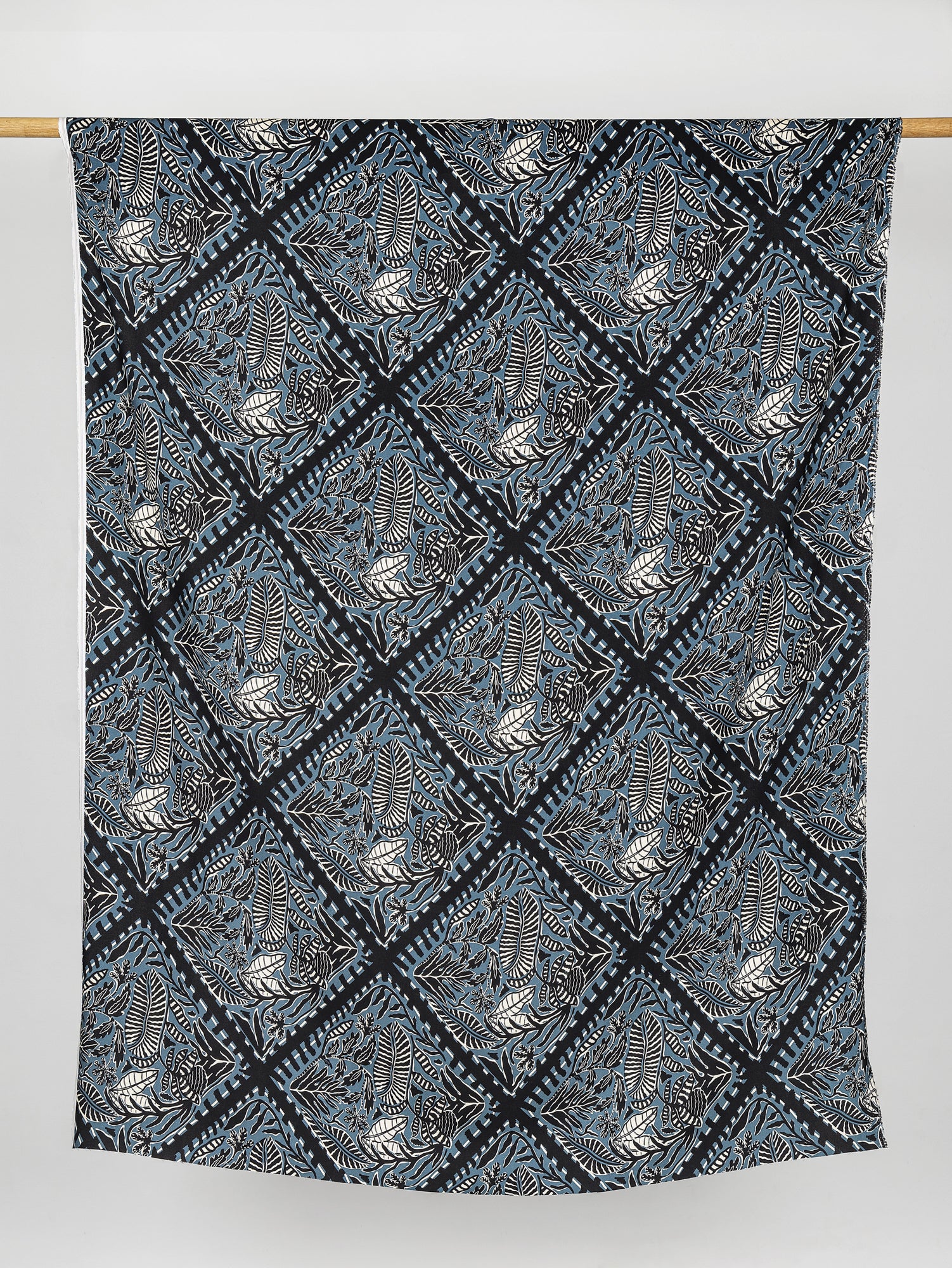 F-VIS238-Botanical-Tile-Print-Ecovero-Viscose-Black-Teal-and-Cream-Core-Fabrics-draped.JPG