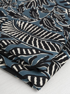 Botanical Tile Print Ecovero Viscose - Black + Teal + Cream