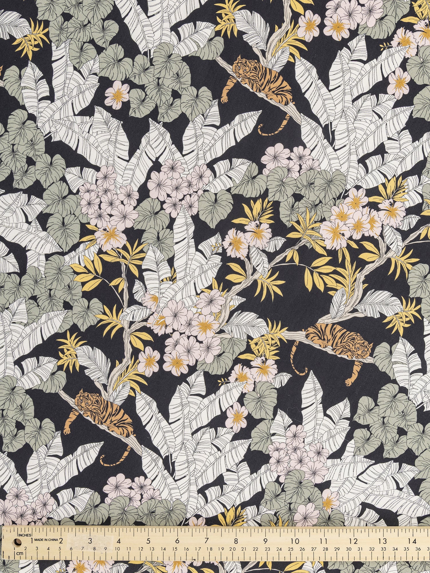 F-COT347-Botanical-Tile-Print-Ecovero-Viscose-Black-Teal-and-Cream-Core-Fabrics-ruler.JPG