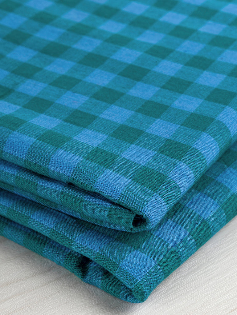 Coton léger vichy tissé à la main – Sarcelle + Pervenche