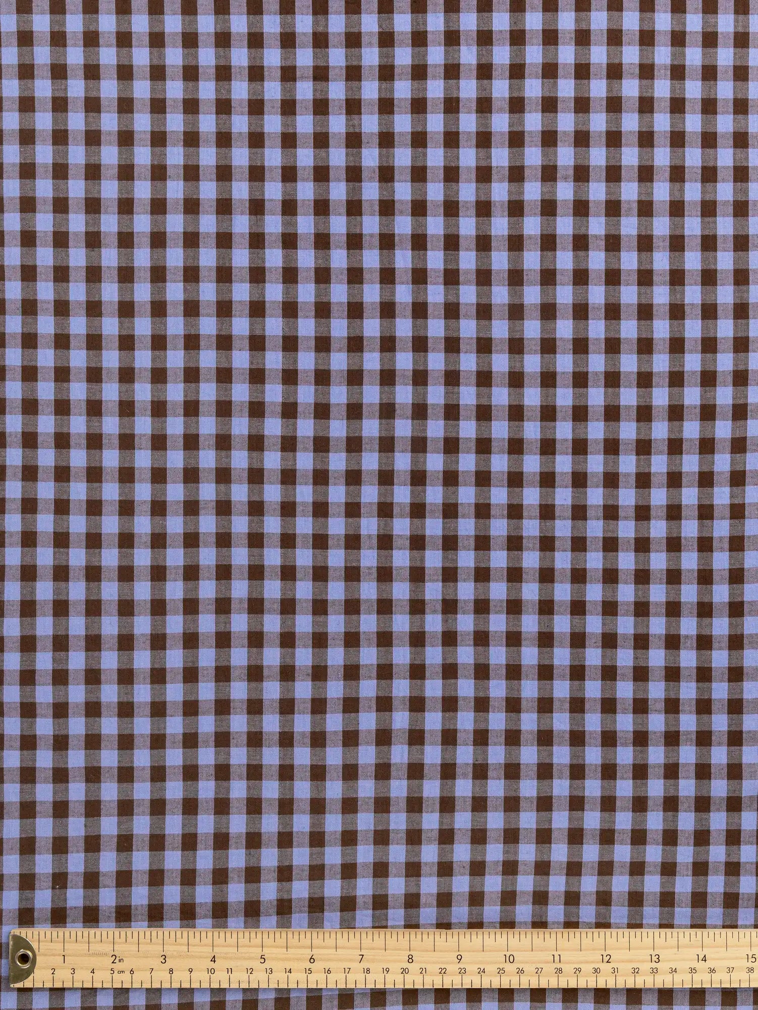 F-COT372-004-Brownie-Handwoven-Gingham-Cotton-Chocolate-and-Cornflower-Core-Fabrics-ruler.webp