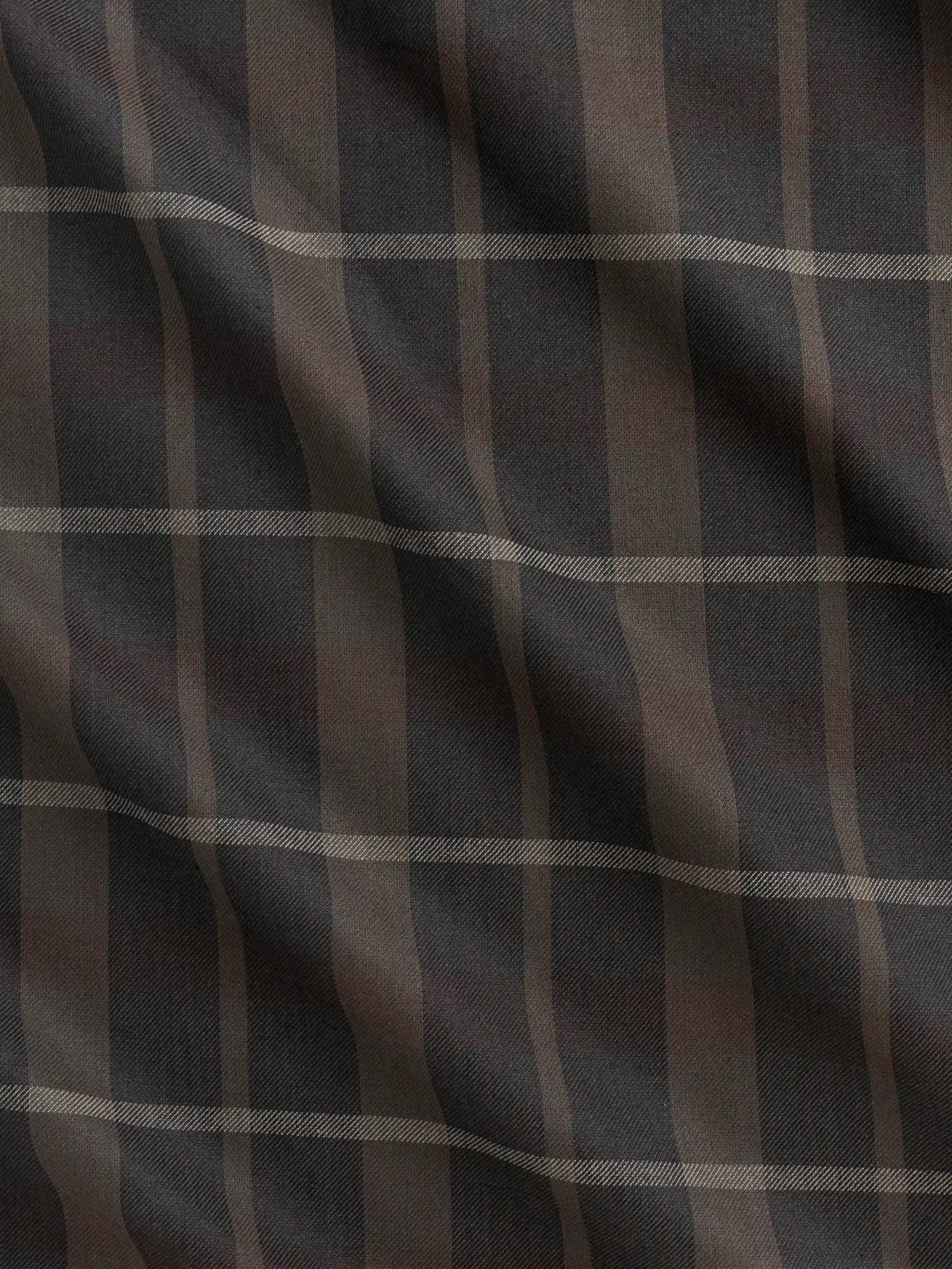 F-COT405-004-Brume-Plaid-Check-Japanese-Cotton-Twill-Charcoal-Khaki-and-Grey-Core-Fabrics-scrunched.webp