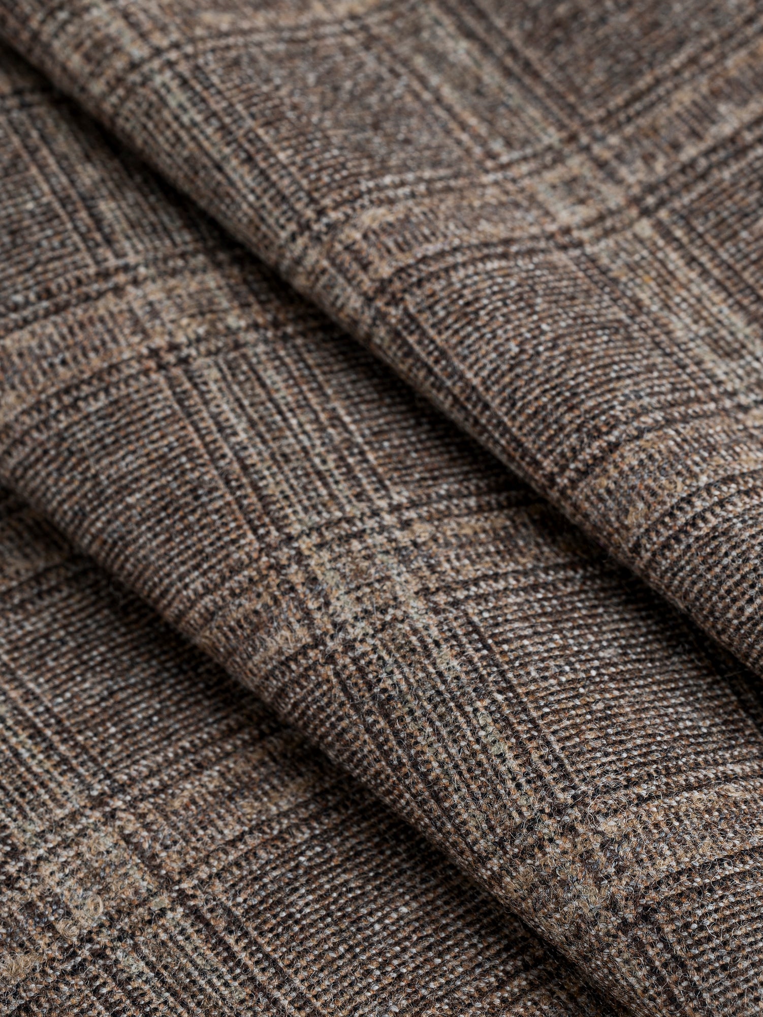 F-DEA080-Brushed-Wool-Acrylic-Plaid-Suiting-Deadstock-Chocolate-Orange-and-Grey-Core-Fabrics-fold.JPG