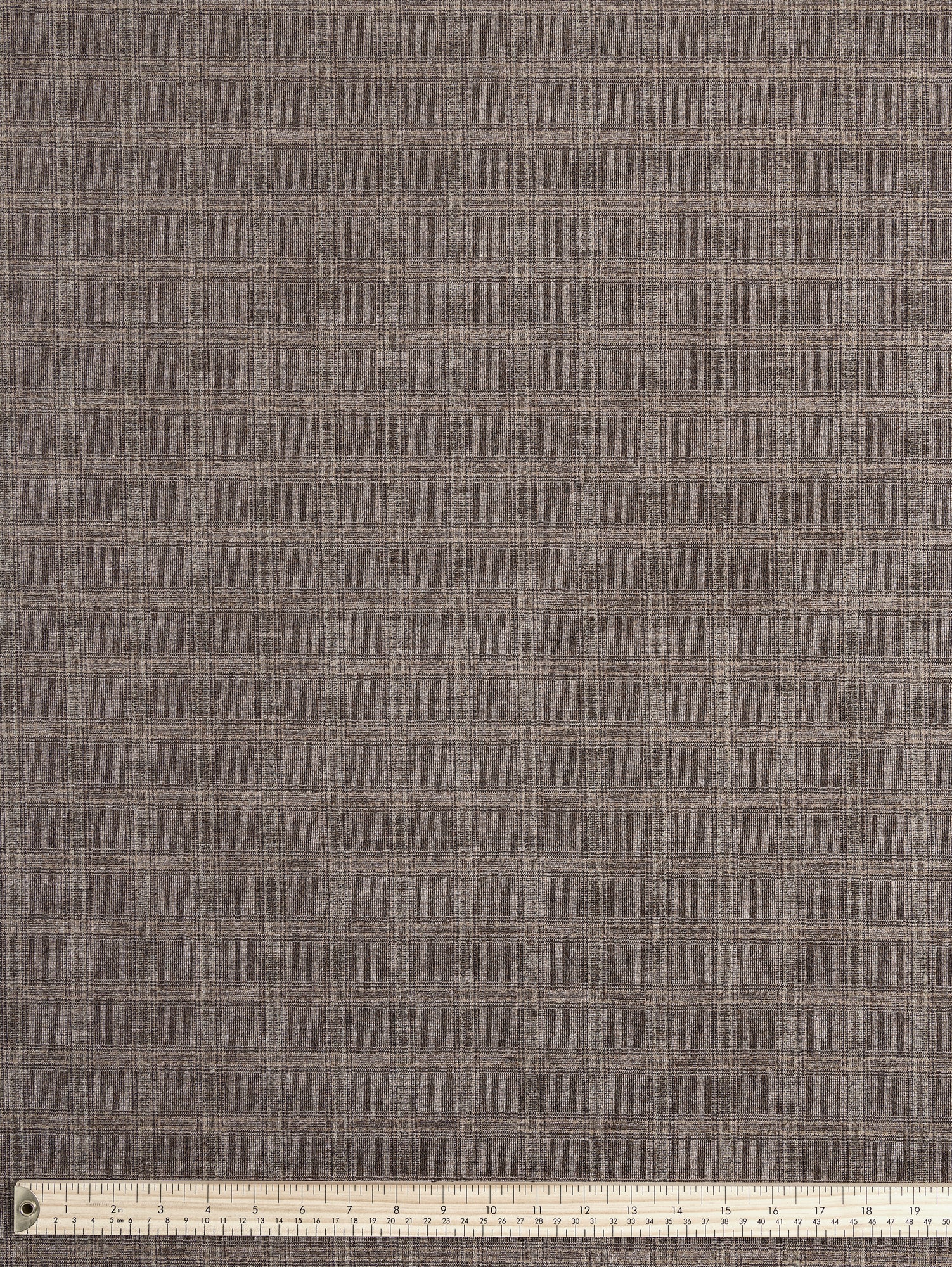 F-DEA080-Brushed-Wool-Acrylic-Plaid-Suiting-Deadstock-Chocolate-Orange-and-Grey-Core-Fabrics-rulerR.JPG