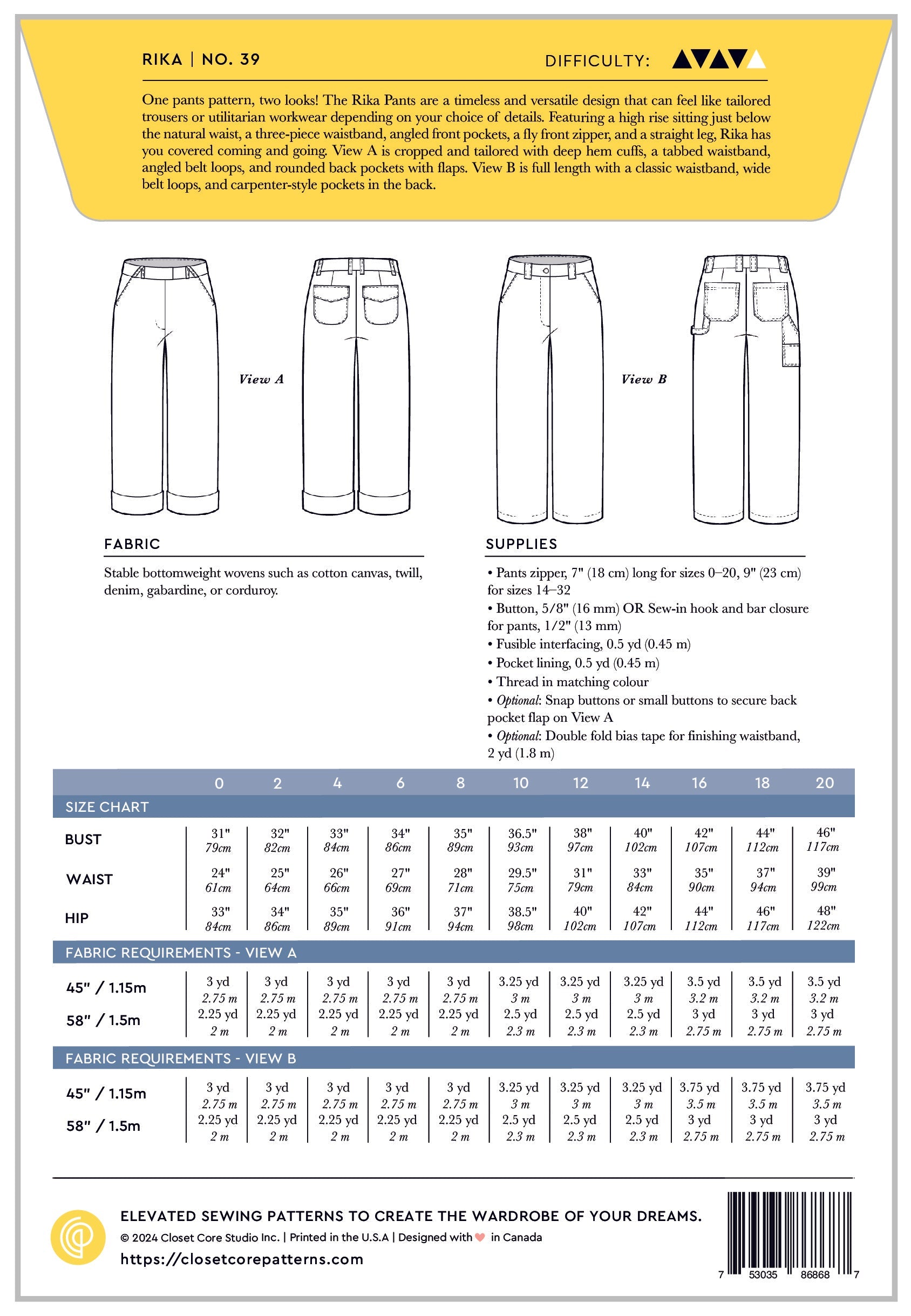 Rika Pants Pattern – Core Fabrics