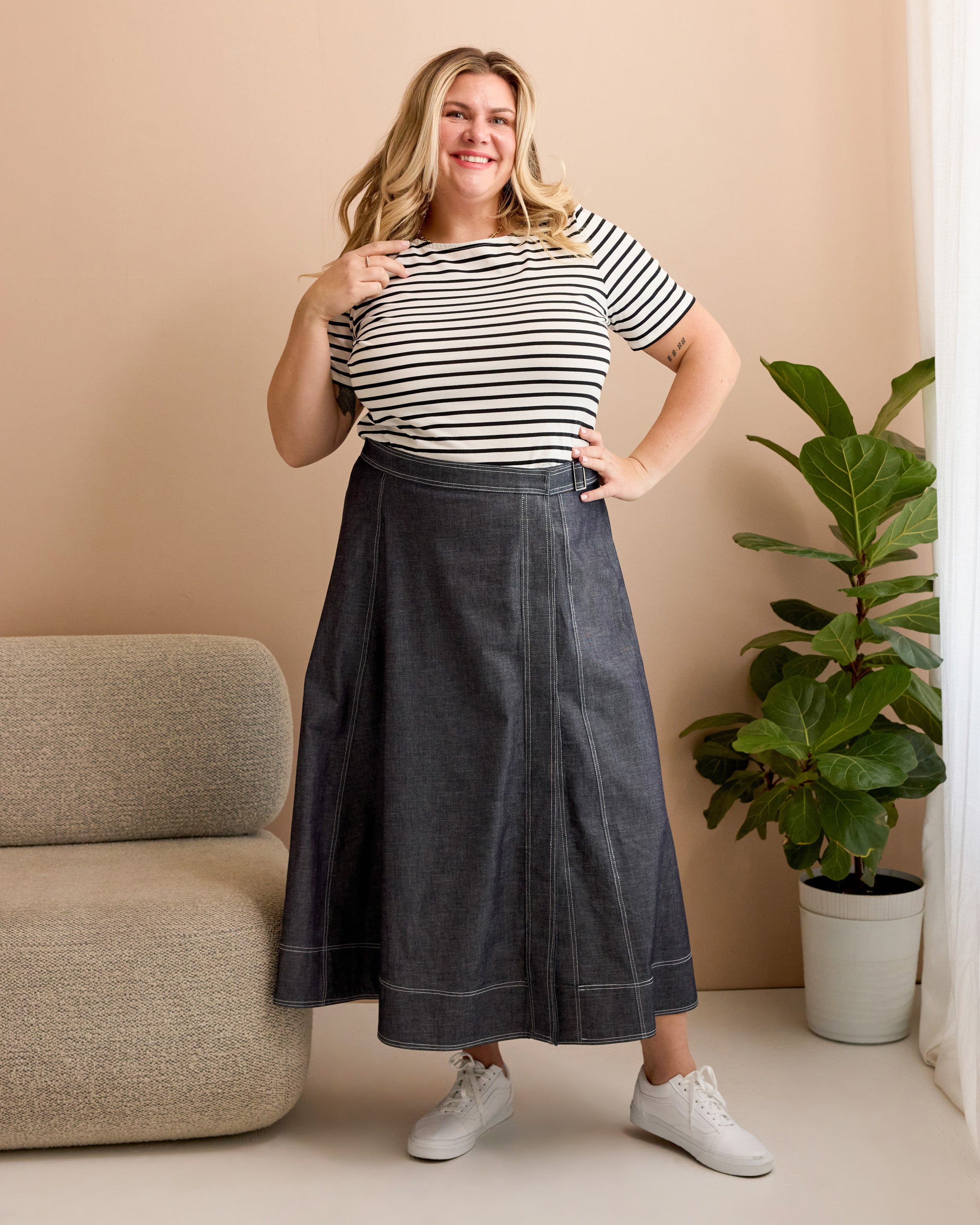 Osgood Skirt Kit  - 6.5 oz Cone Mills Denim Shirting Deadstock - Model | Core Fabrics